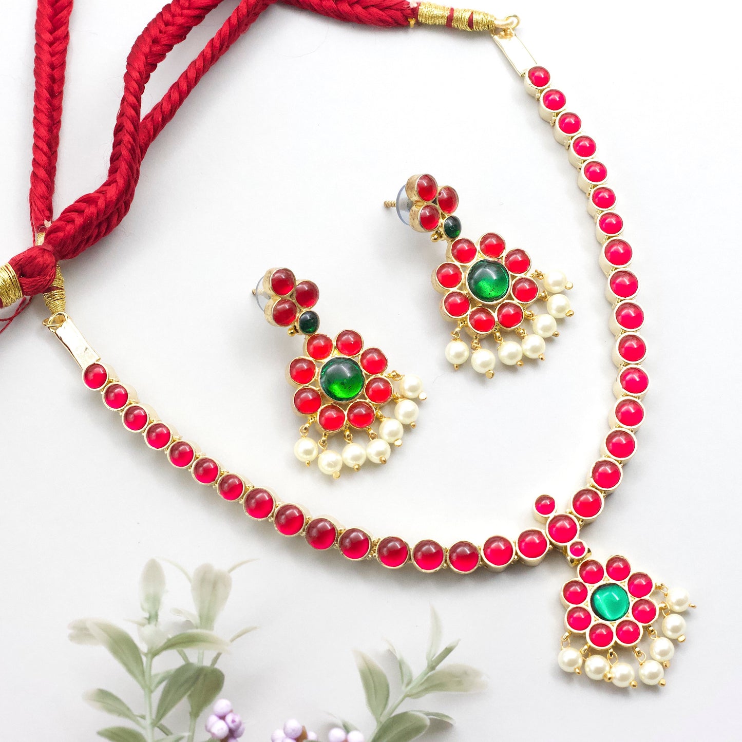 Premium Kemp Traditional Bharatanatyam Bridal Attigai Necklace - Rani
