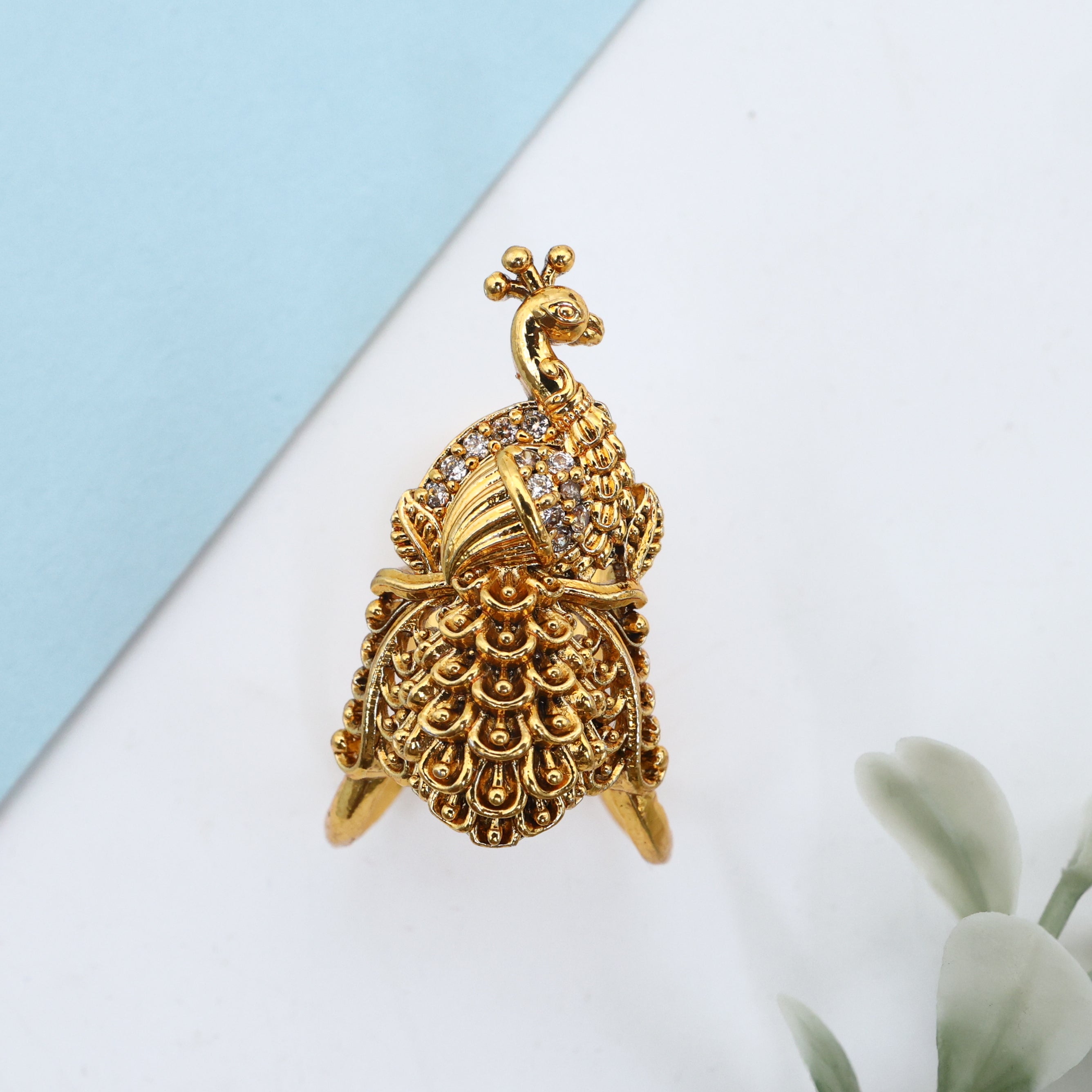 Antique Gold Traditional Peacock Vanki Finger Ring