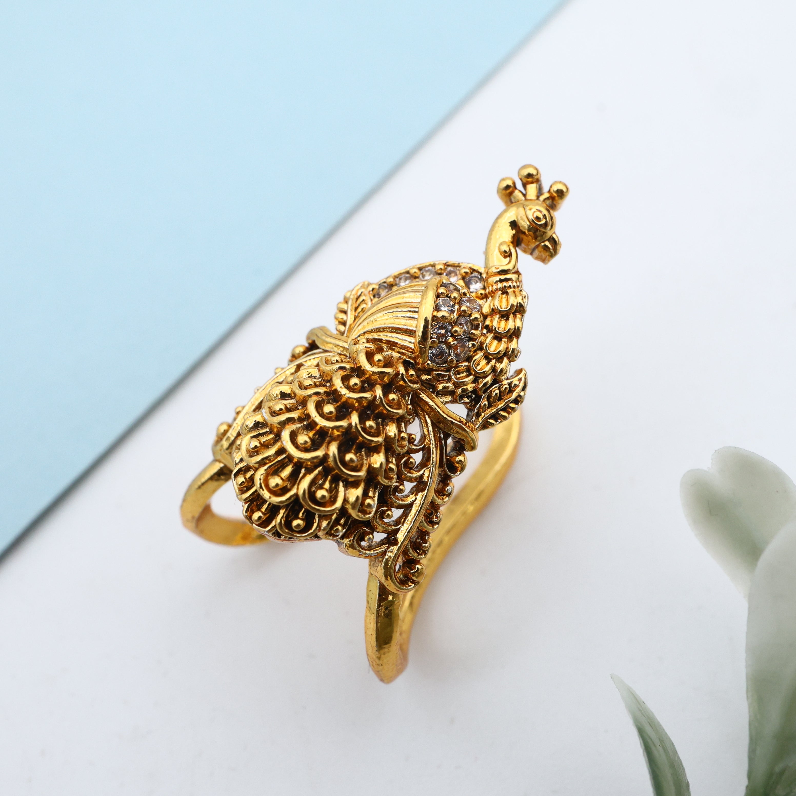 Antique Gold Traditional Peacock Vanki Finger Ring