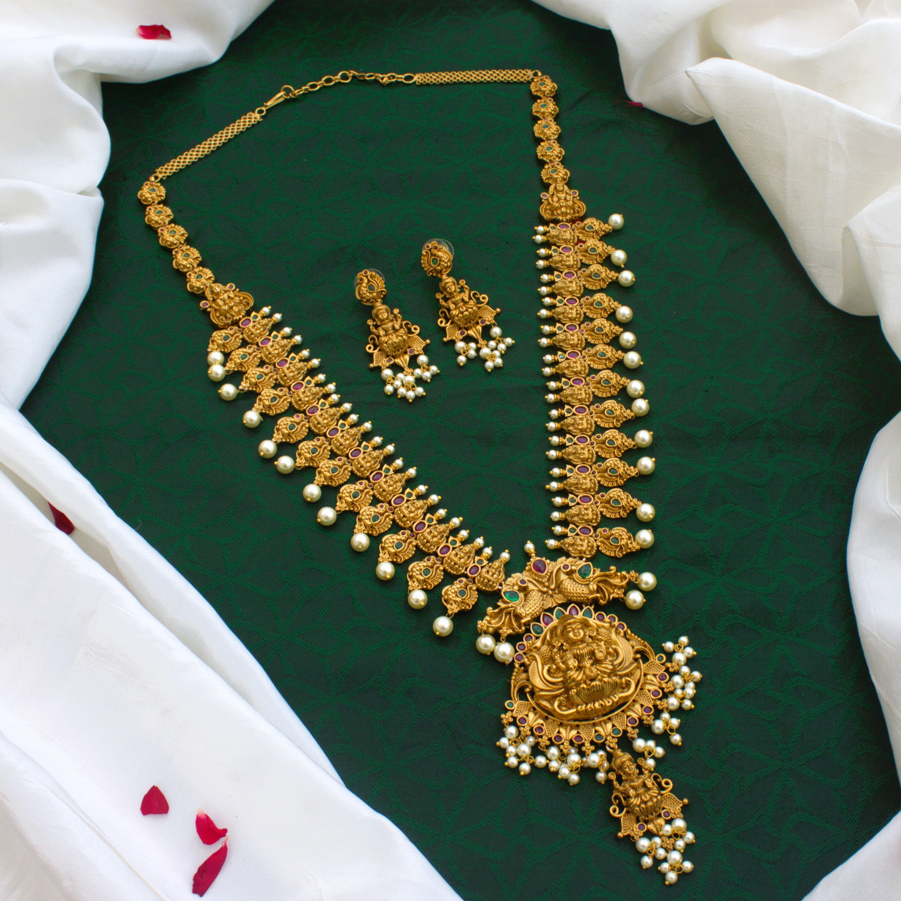 Real Gold Look Antique Mahalakshmi Annam Long Nagas Bridal Haaram - Premium South Indian Heavy Bridal Collection