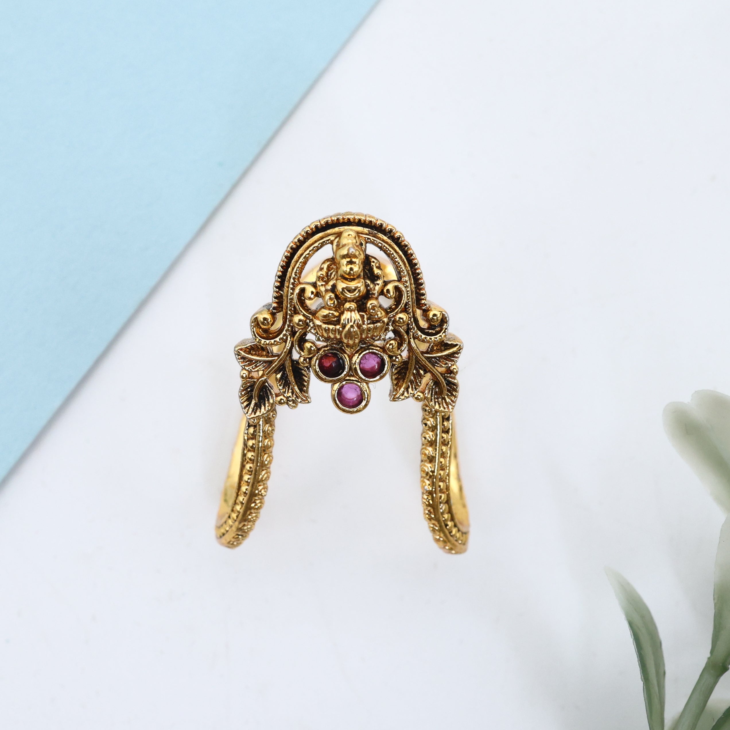 Antique Gold Lakshmi Kemp Traditional Vanki Finger Ring