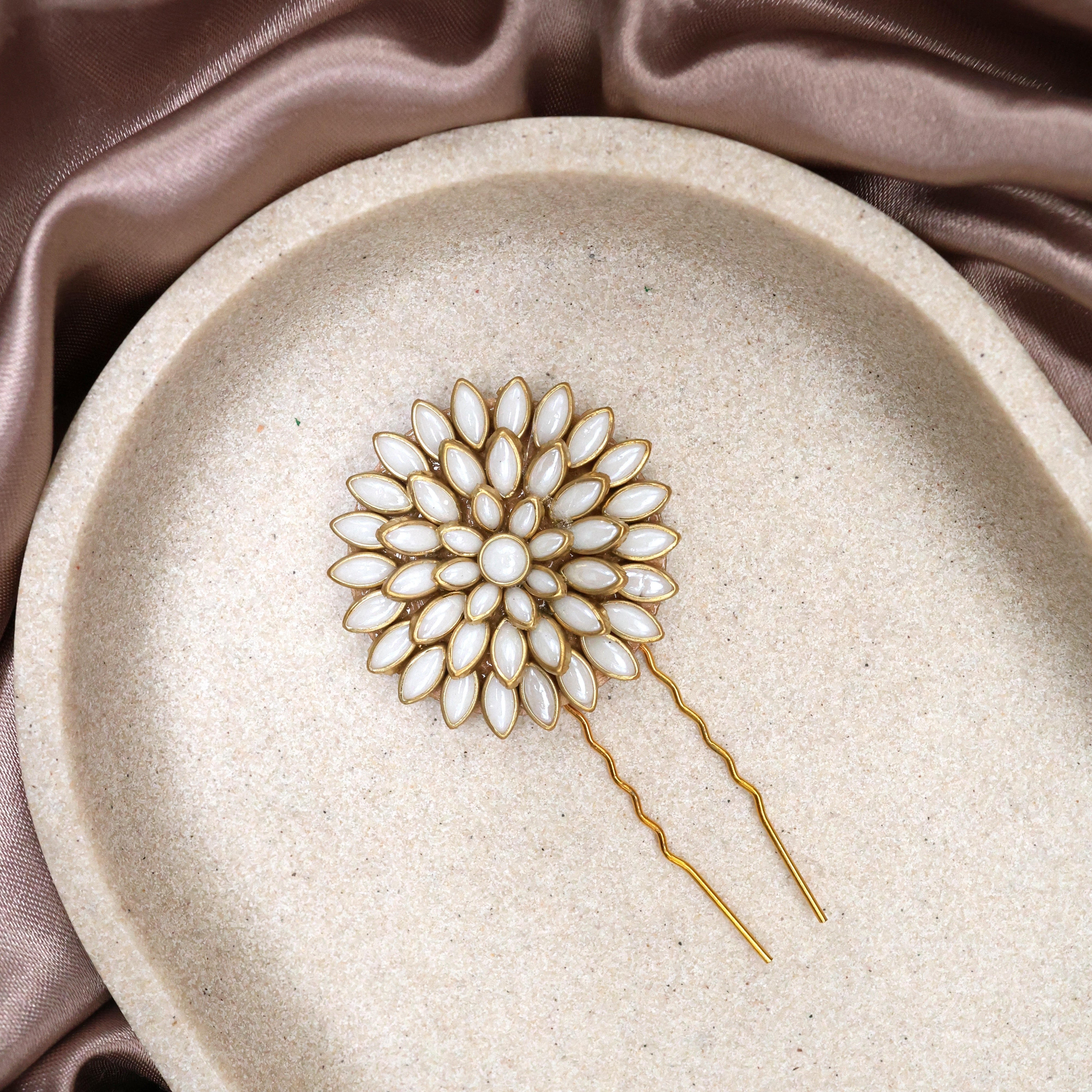 Handmade Kundan Pearl Flower Hair Pin - Flower U Pin