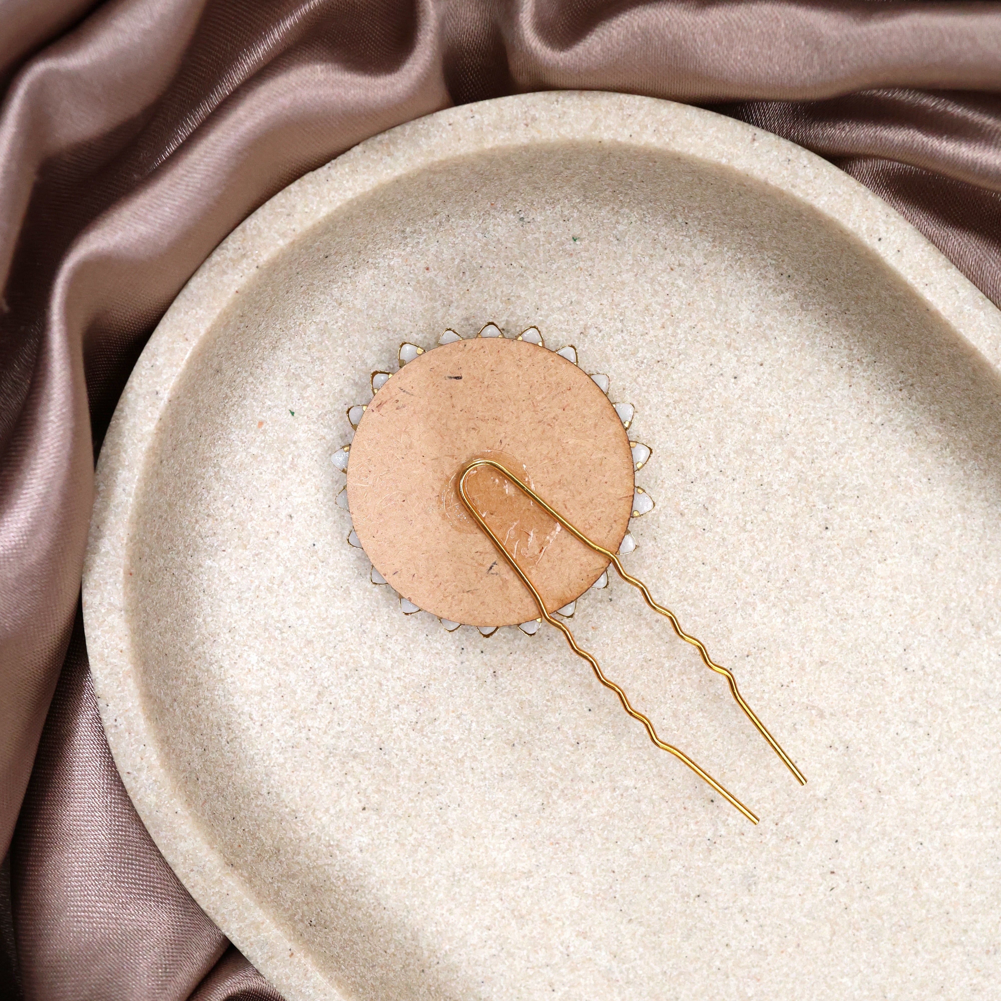 Handmade Kundan Gold AD Stone Flower Hair Pin - Flower U Pin