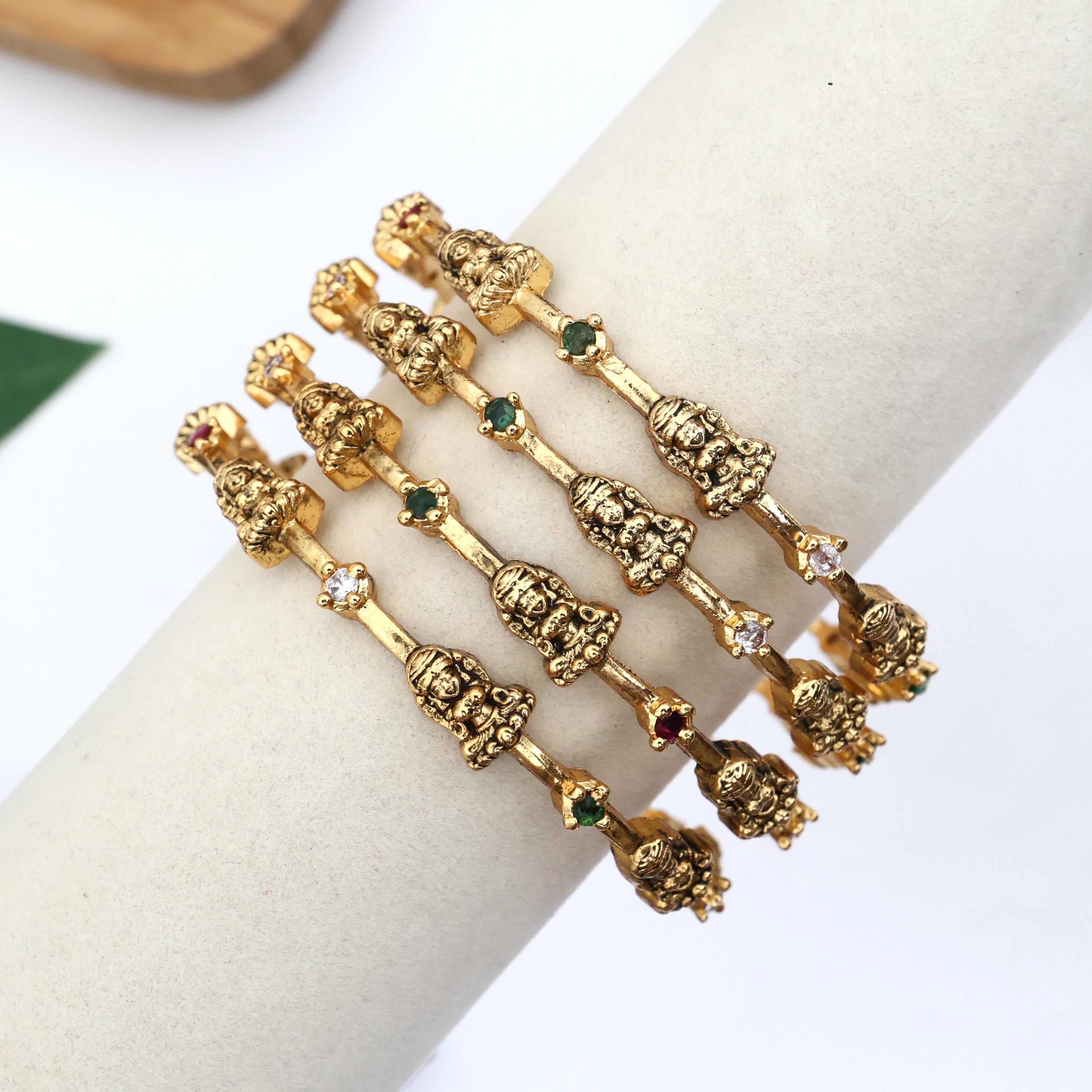 Gold Look Antique Lakshmi AD Set of 4 Bangles