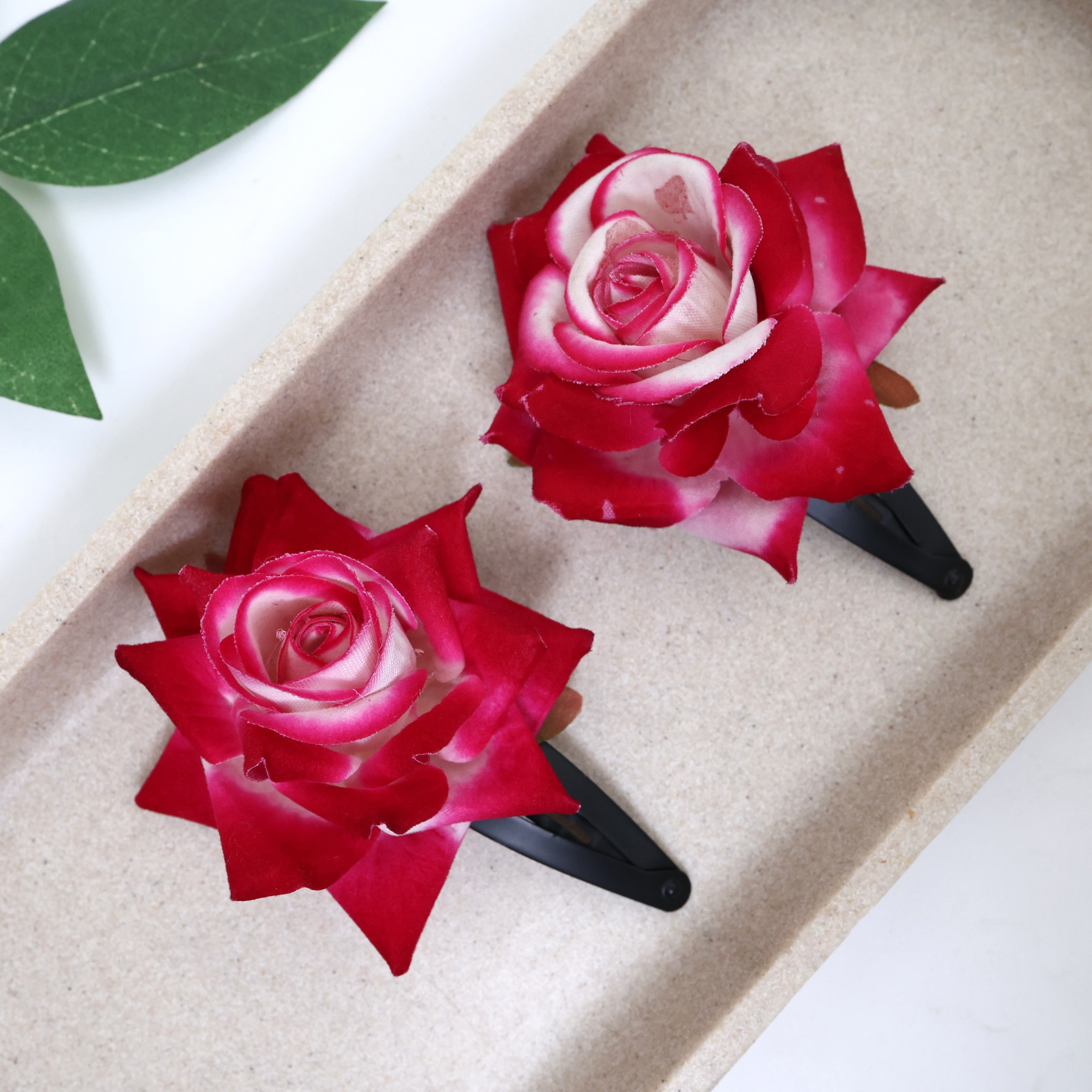 Real Looking Fabric Velvet Rose Hair Clips (One Pair)