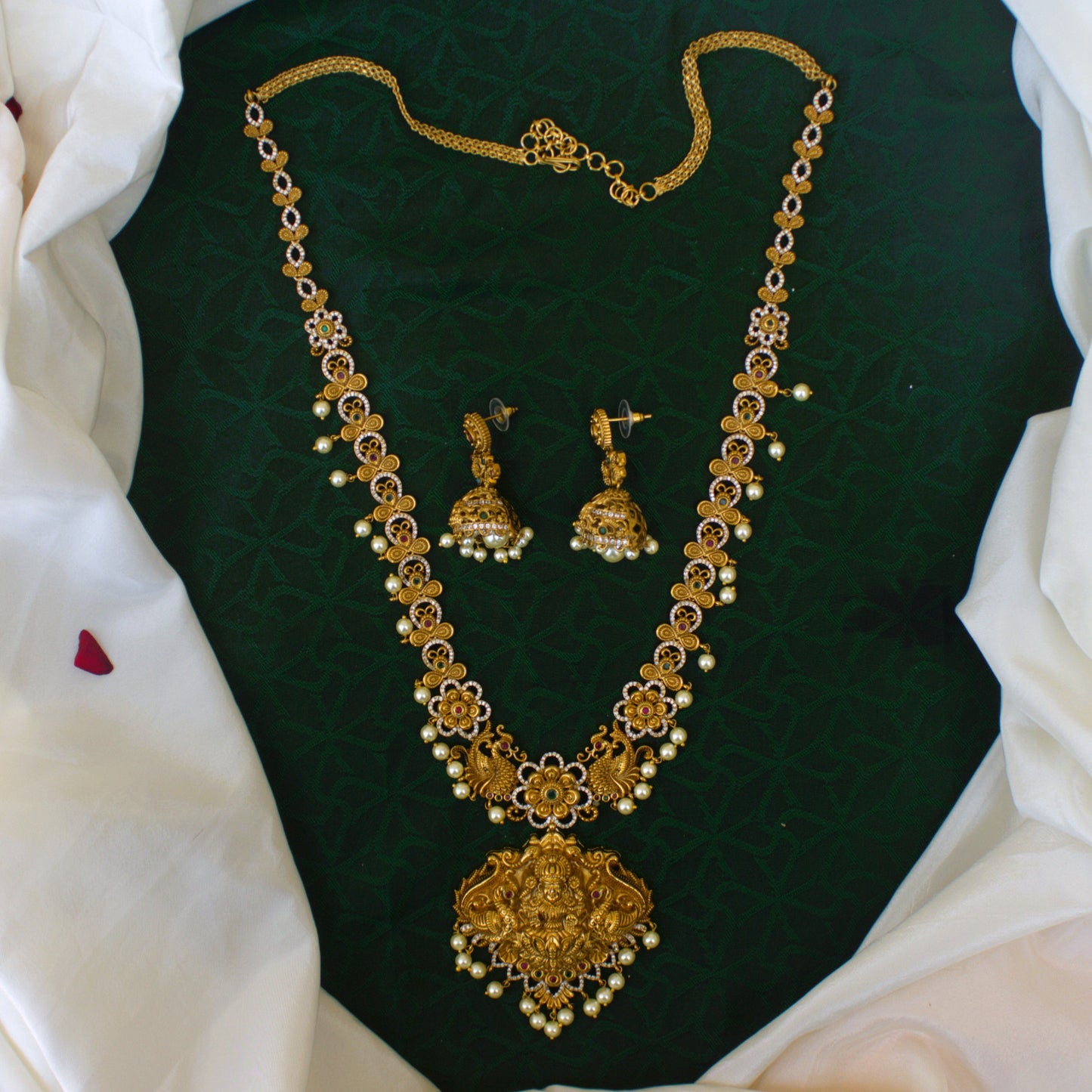 Premium Antique Gold Annapakshi Lakshmi Heavy AD Nagas Bridal Haaram