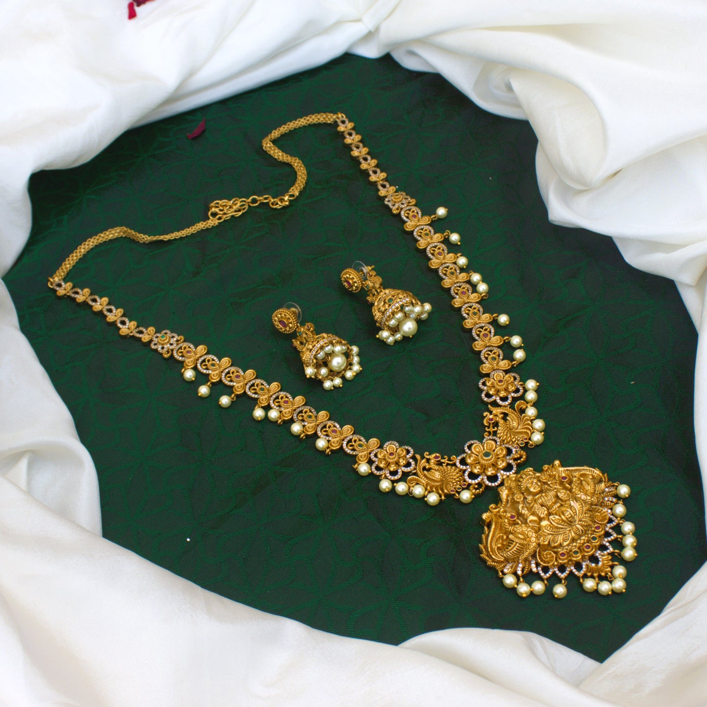 Premium Antique Gold Annapakshi Lakshmi Heavy AD Nagas Bridal Haaram