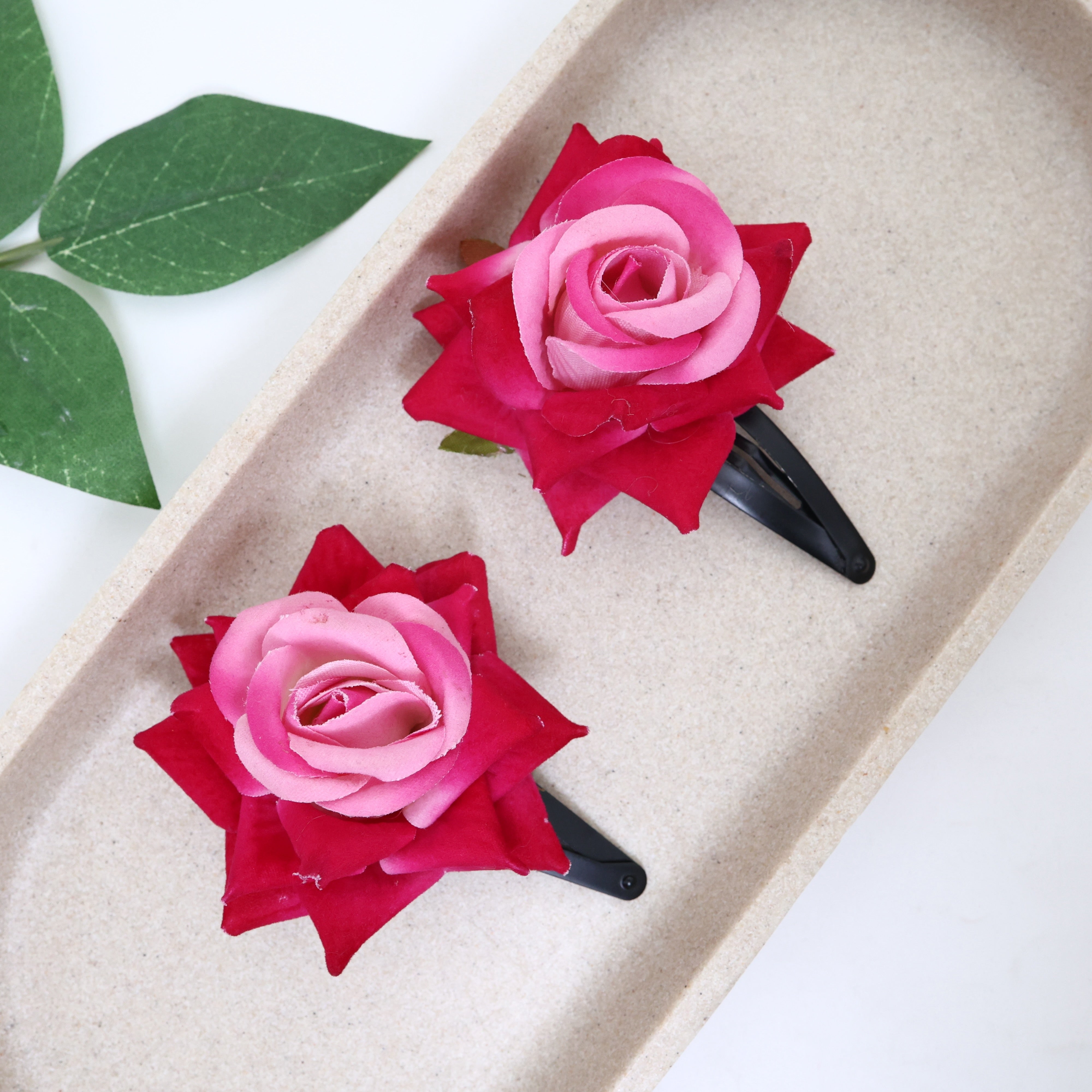 Real Looking Fabric Velvet Rose Hair Clips (One Pair)