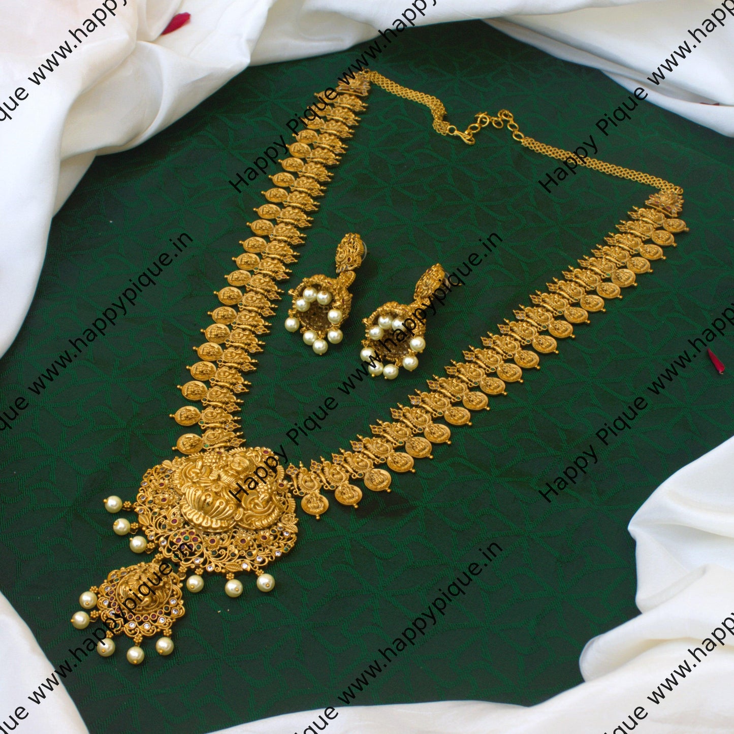 Real Gold Look Antique Mahalakshmi Annam Long Nagas Bridal Coin Haaram - Premium South Indian Heavy Bridal Kaasulaperu