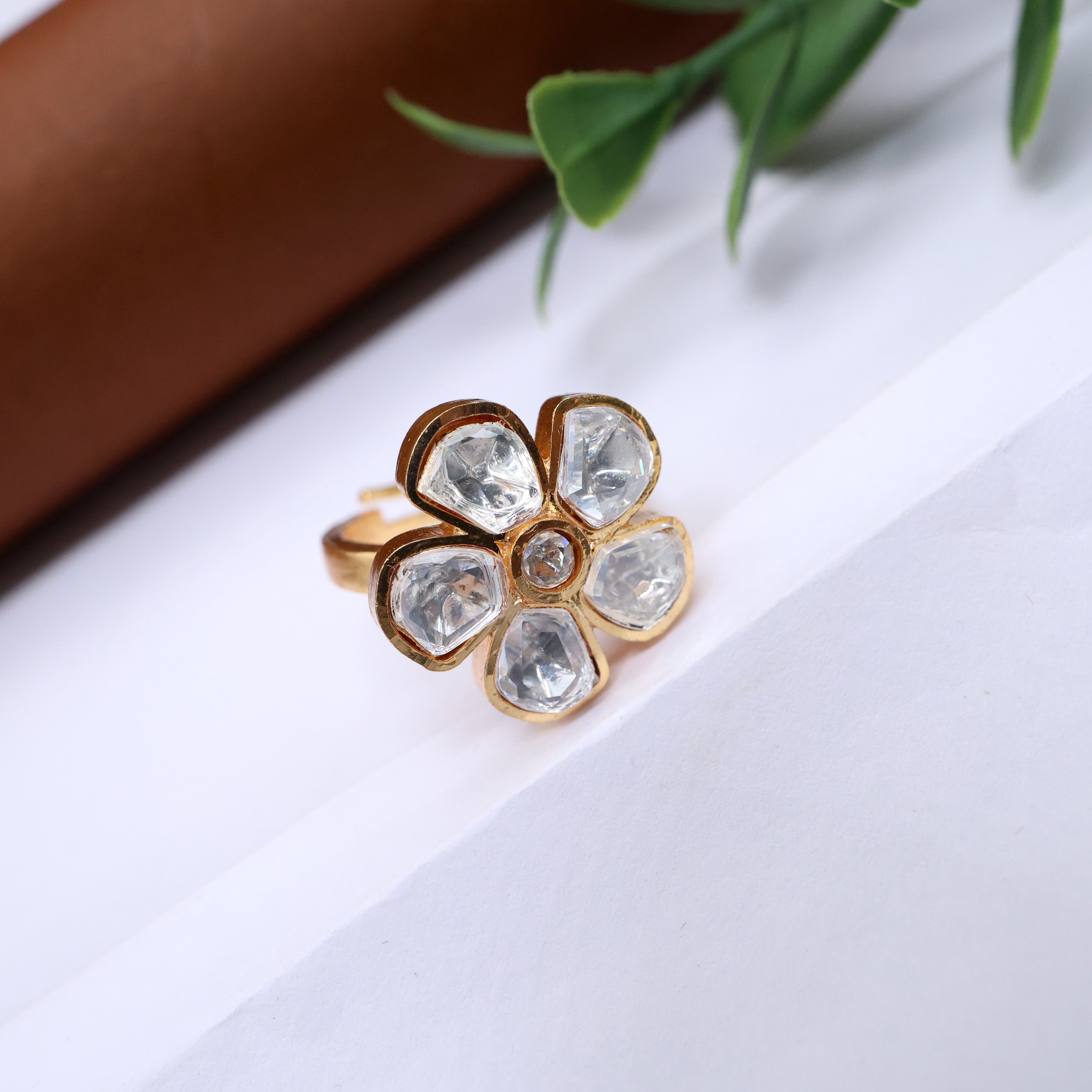 Premium Moissanite Cute Flower Adjustable Finger Ring - White