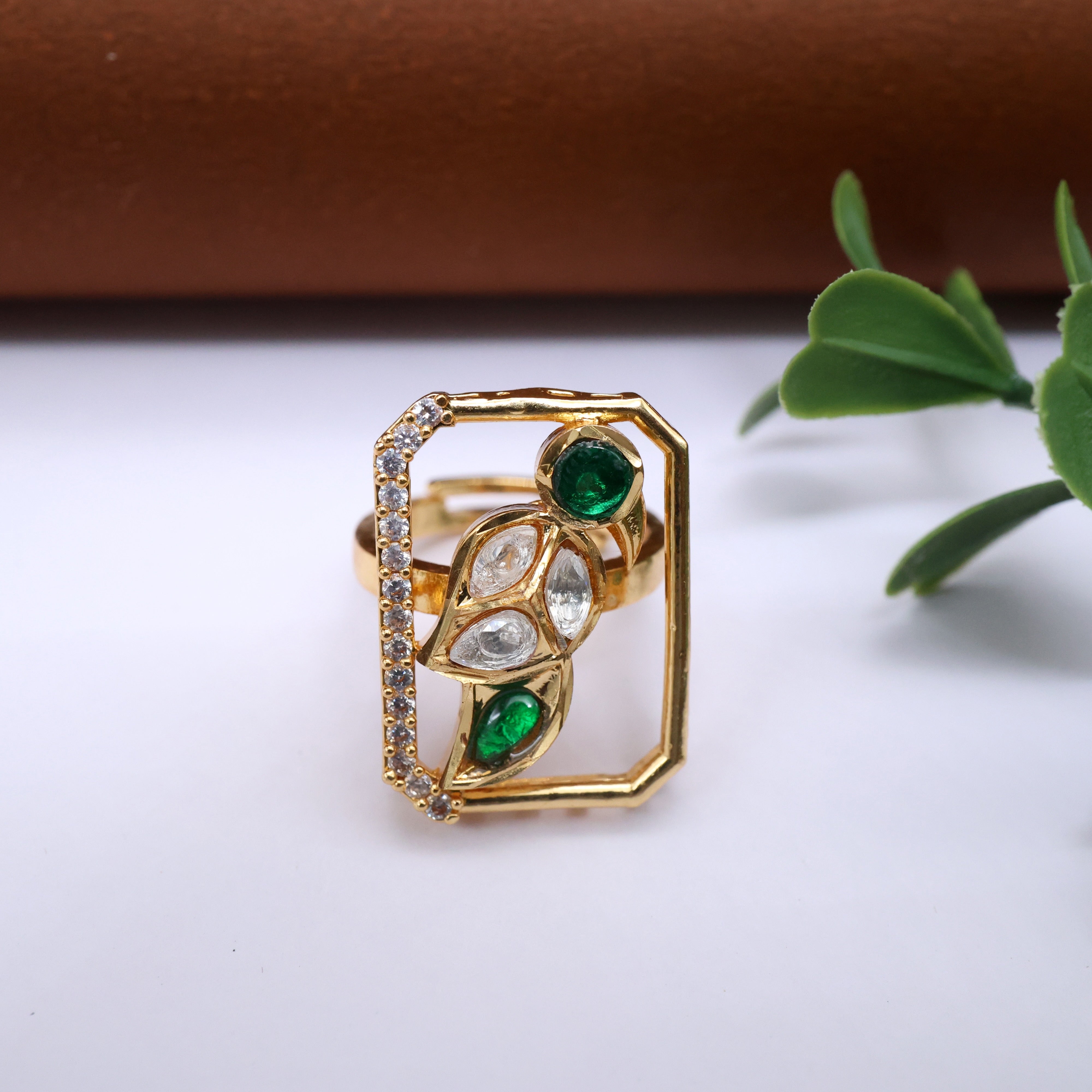 Premium Moissanite Peacock Adjustable Finger Ring - Green