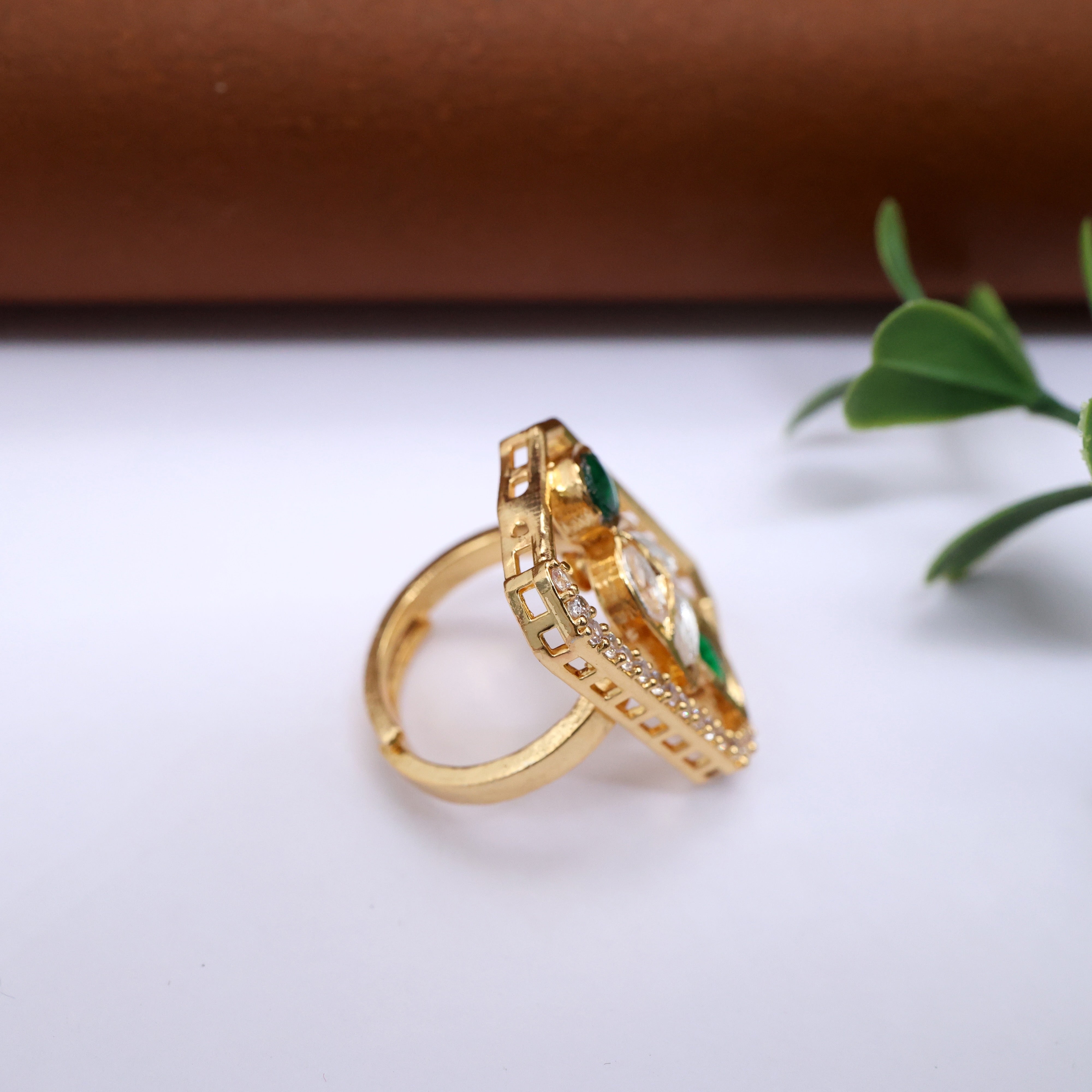 Premium Moissanite Peacock Adjustable Finger Ring - Green