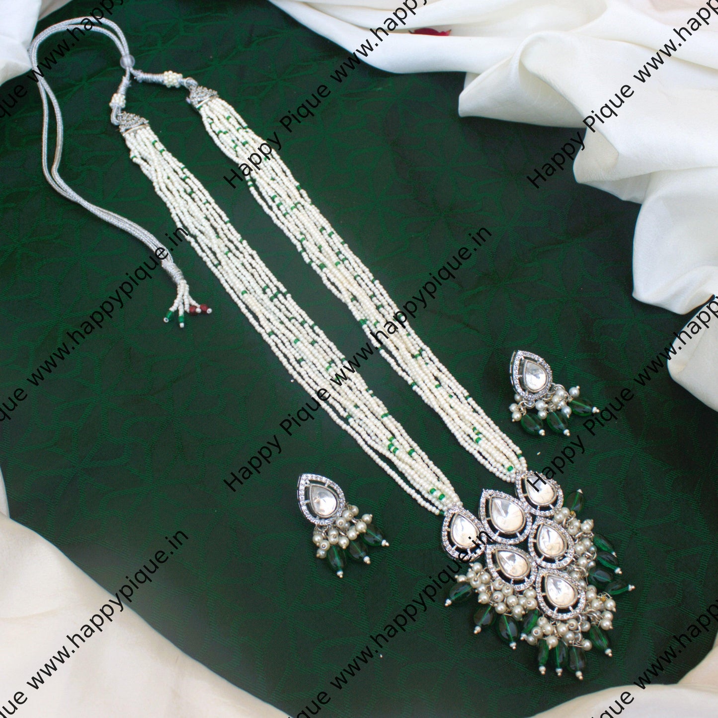 Uncut Tiani Kundan AD Long Bridal Pearl Haaram - Premium Kundan Jewellery Collection