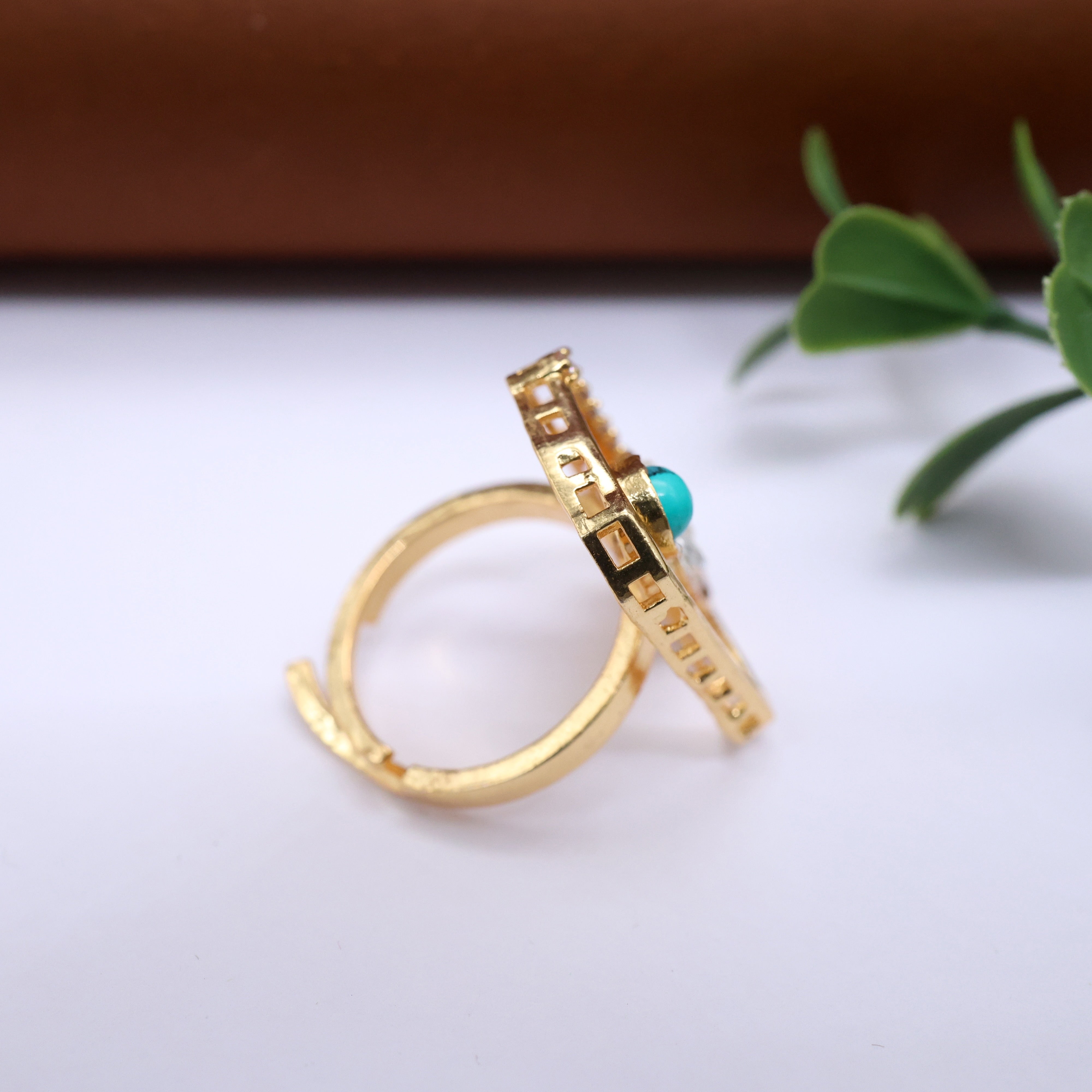 Premium Moissanite Peacock Adjustable Finger Ring - Green