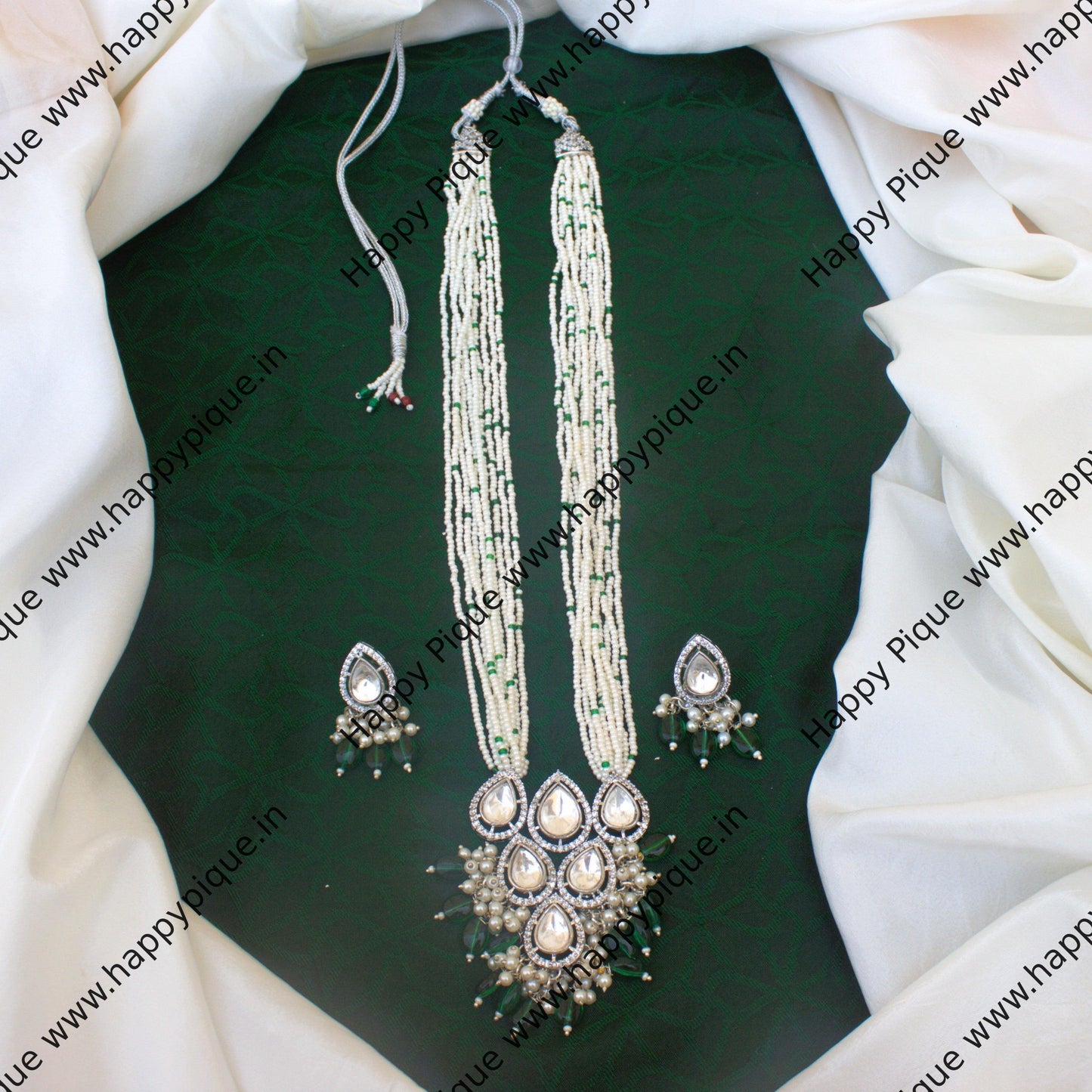 Uncut Tiani Kundan AD Long Bridal Pearl Haaram - Premium Kundan Jewellery Collection