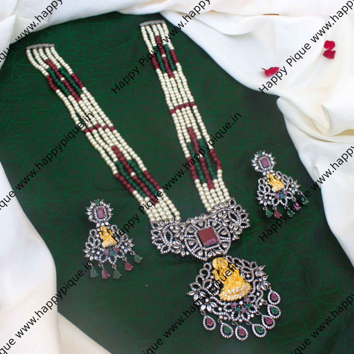 Premium AD Victorian Polish Lakshmi Pearls & Crystals Bridal Rani Haaram