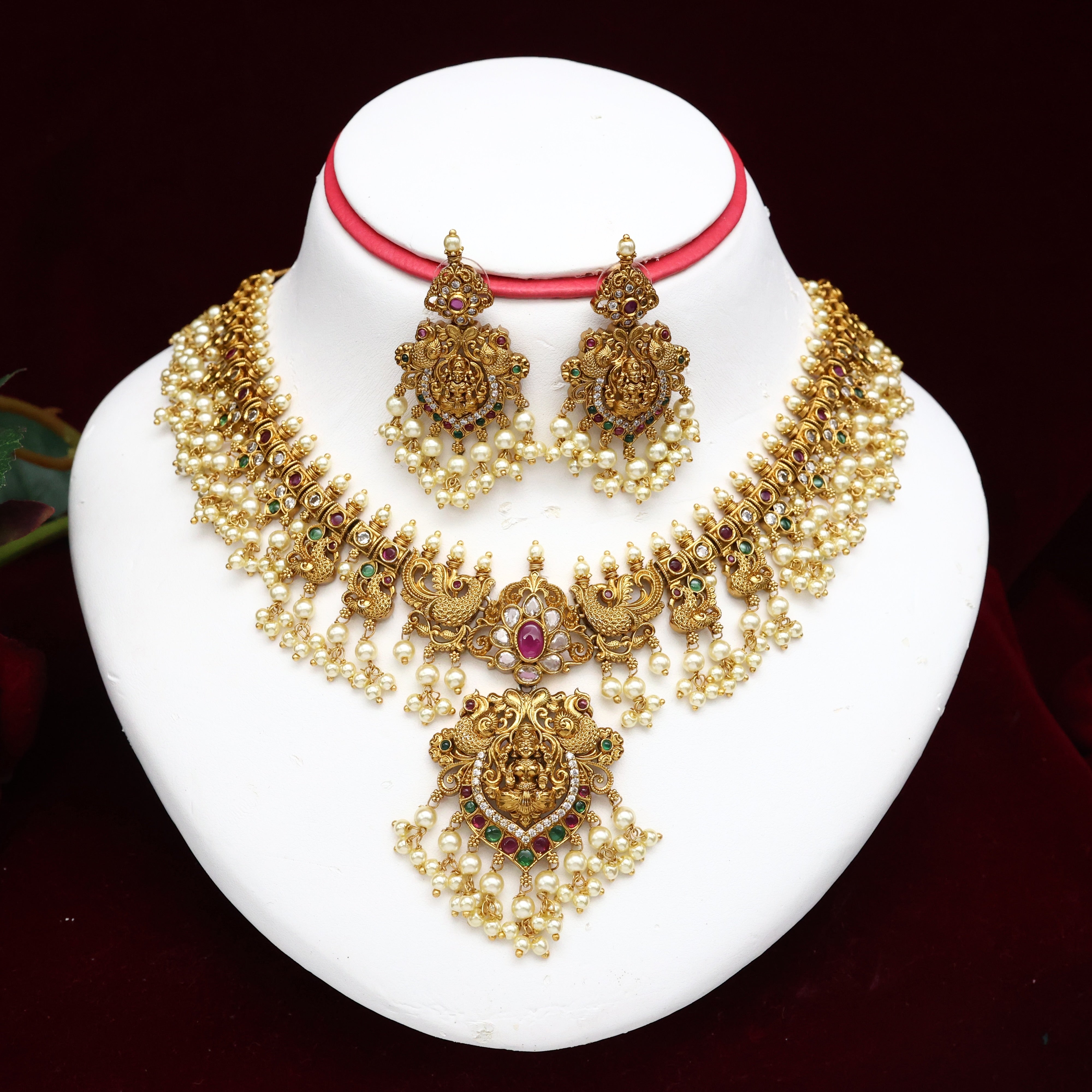 Antique Nagas Lakshmi Annam Bridal Guttapusalu Necklace Set