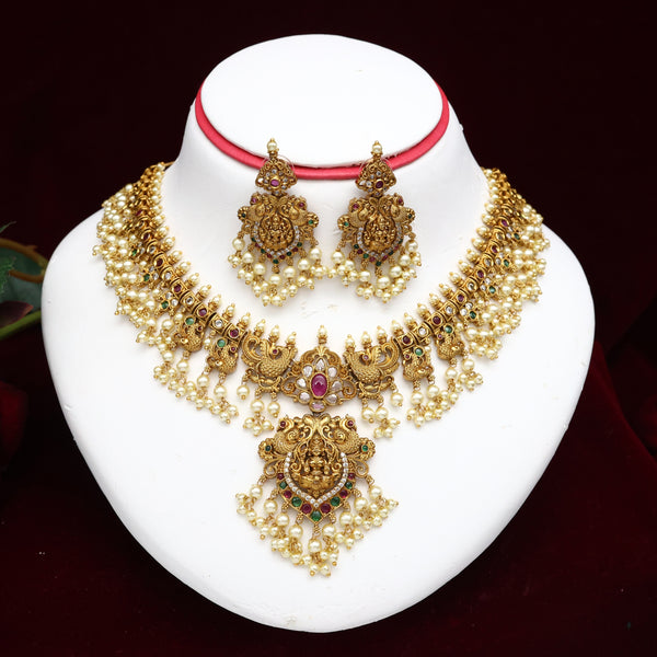 Antique Nagas Lakshmi Annam Bridal Guttapusalu Necklace Set