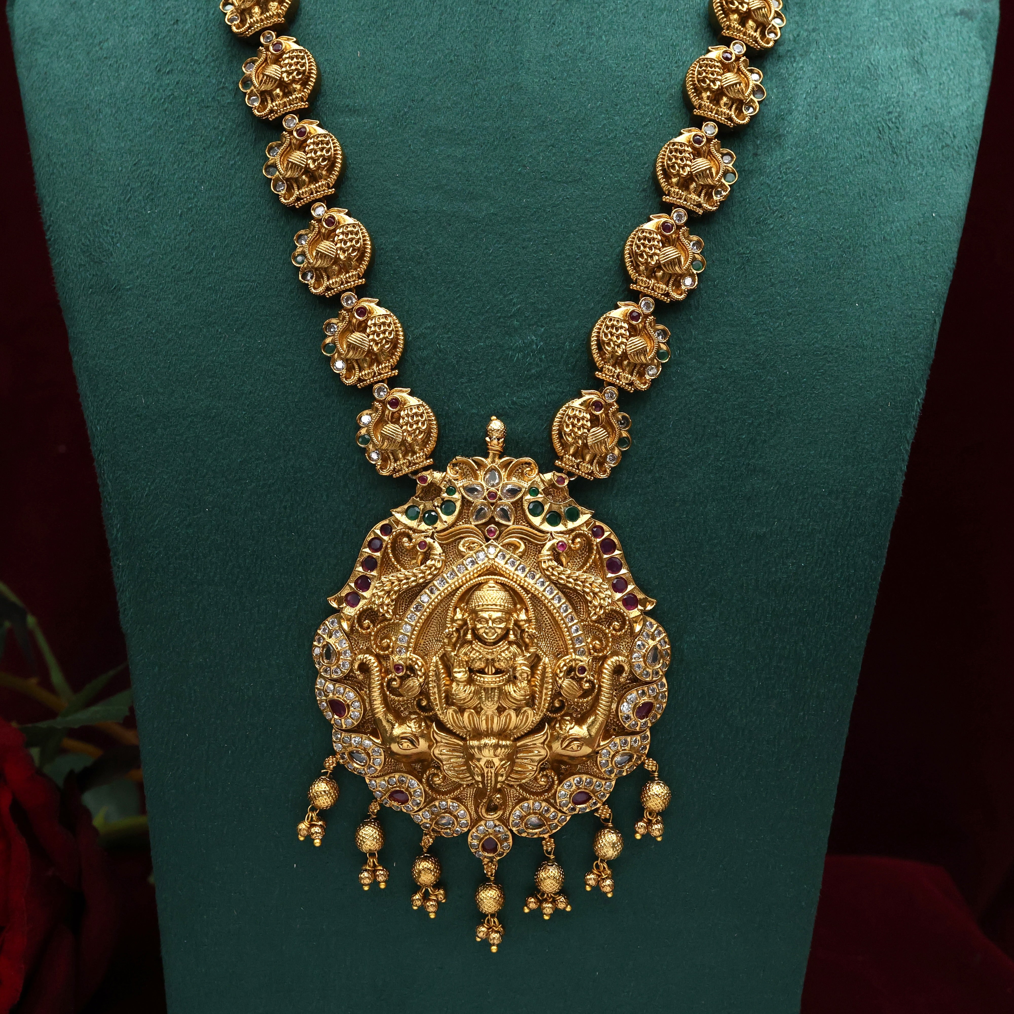 Antique Gold Nagas Gajalakshmi Annam Bridal Haaram Set