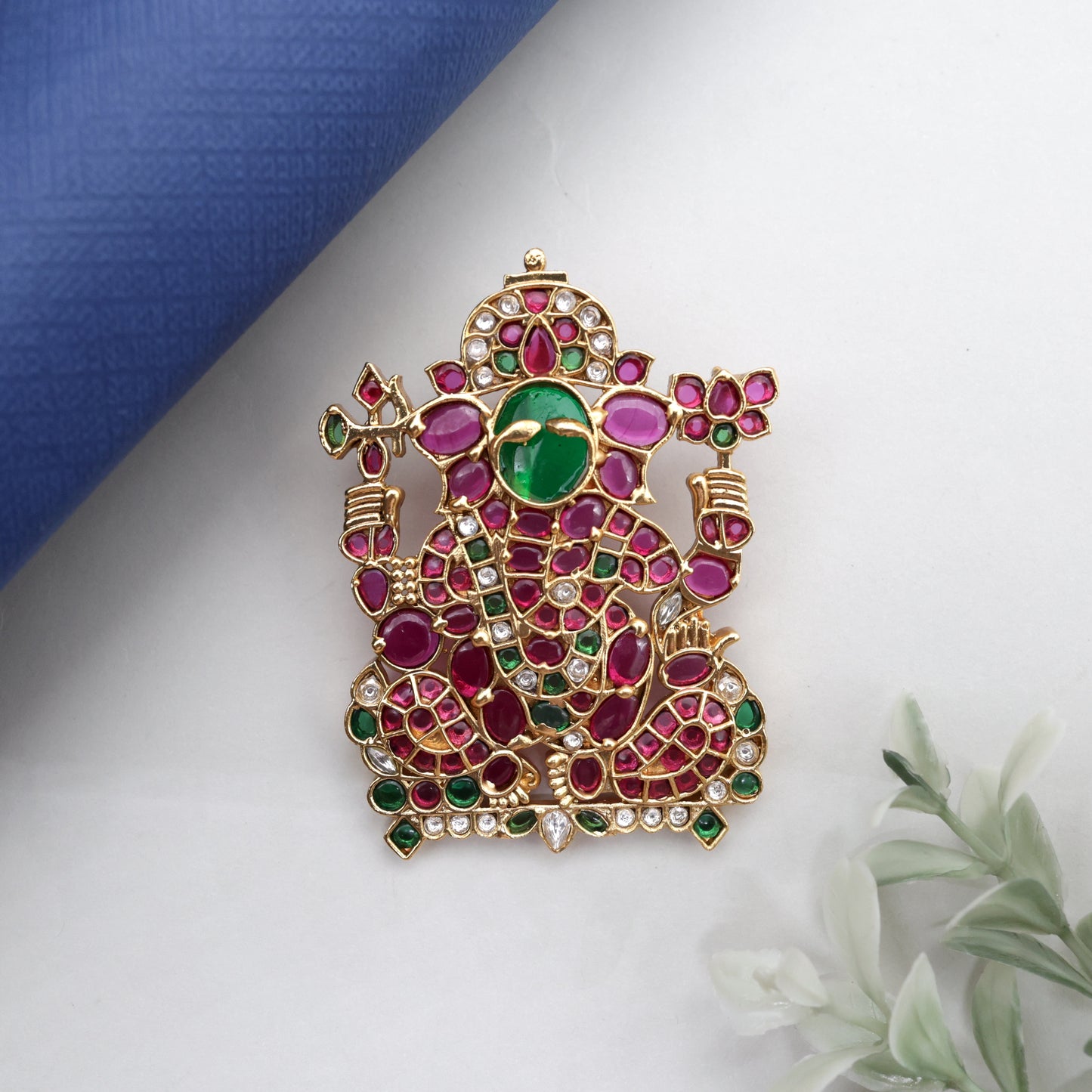 Detachable Premium Kemp Kundan Lord Ganesha Divine Pendant