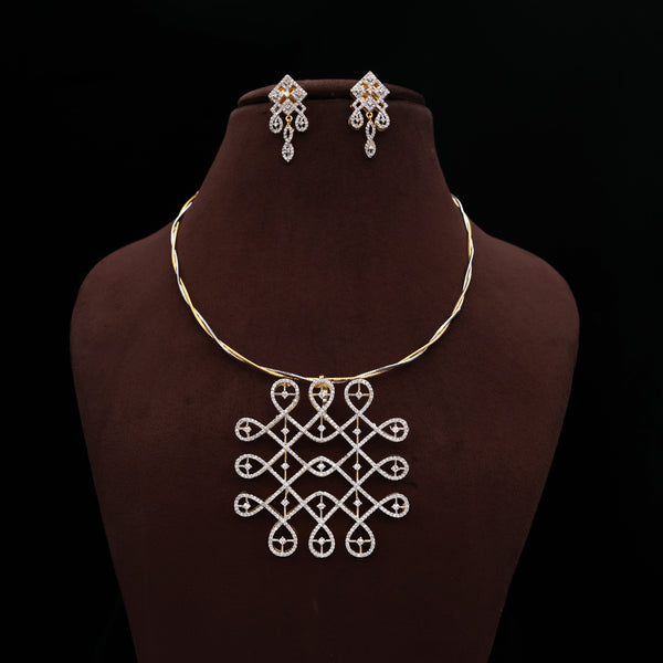 Diamond Look Premium Sikku Kolam Pendant Two Tone Twisted Hasli Set
