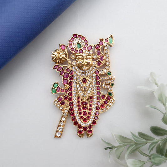 Detachable Premium Kemp Kundan Shrinathji Divine Pendant