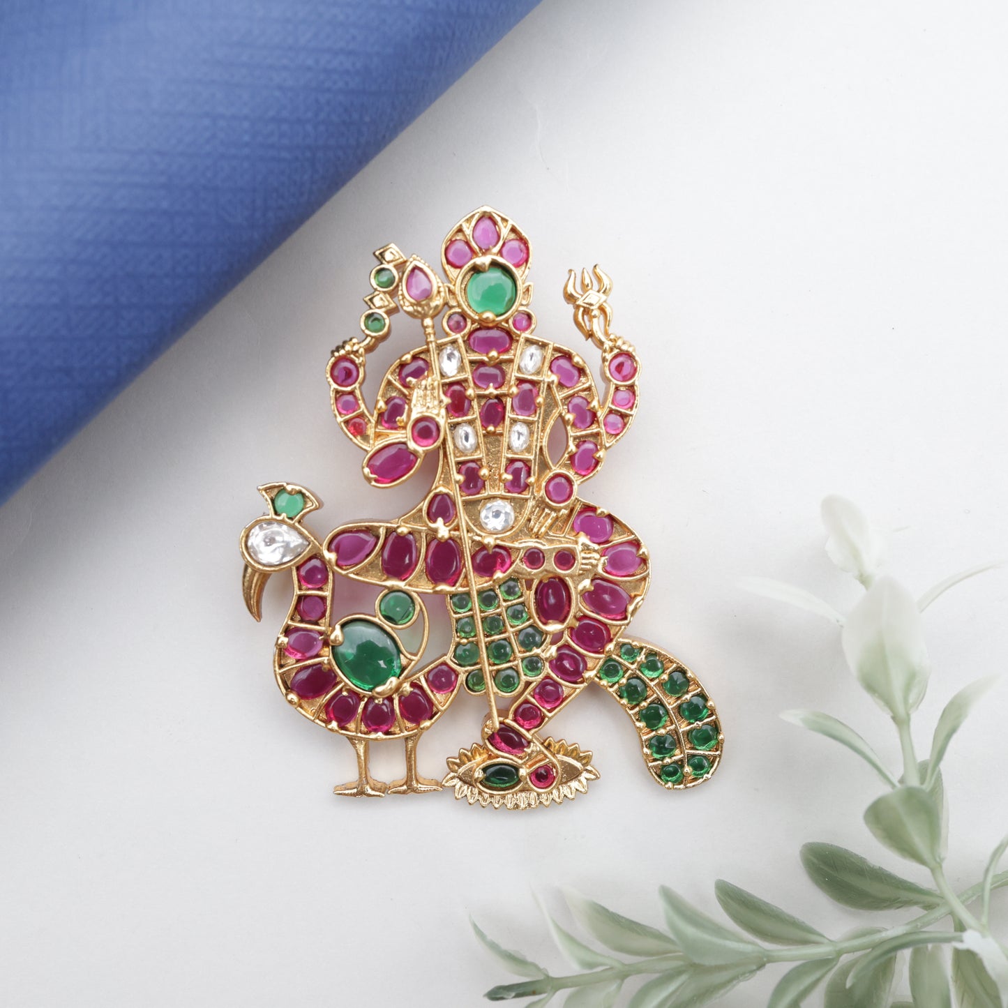 Detachable Premium Kemp Kundan Lord Muruga Divine Pendant