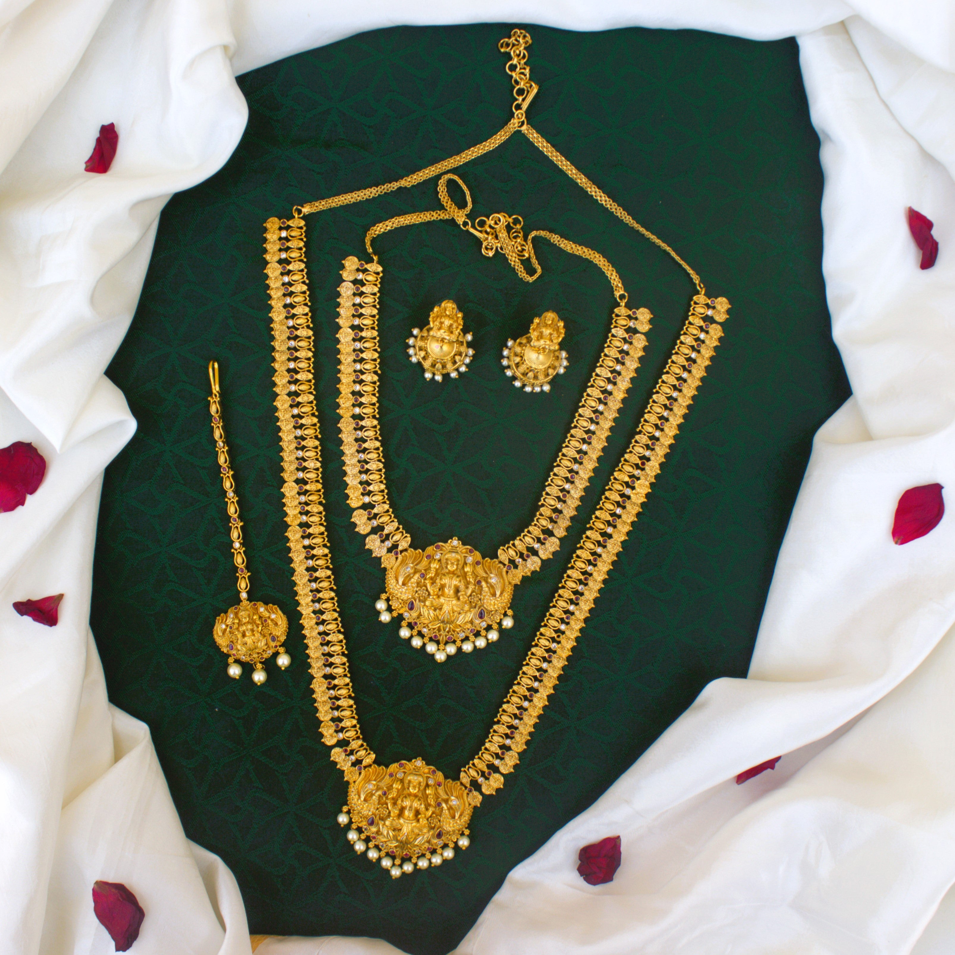 Real Gold Look AD Kemp Mahalakshmi Coin Bridal Combo Set