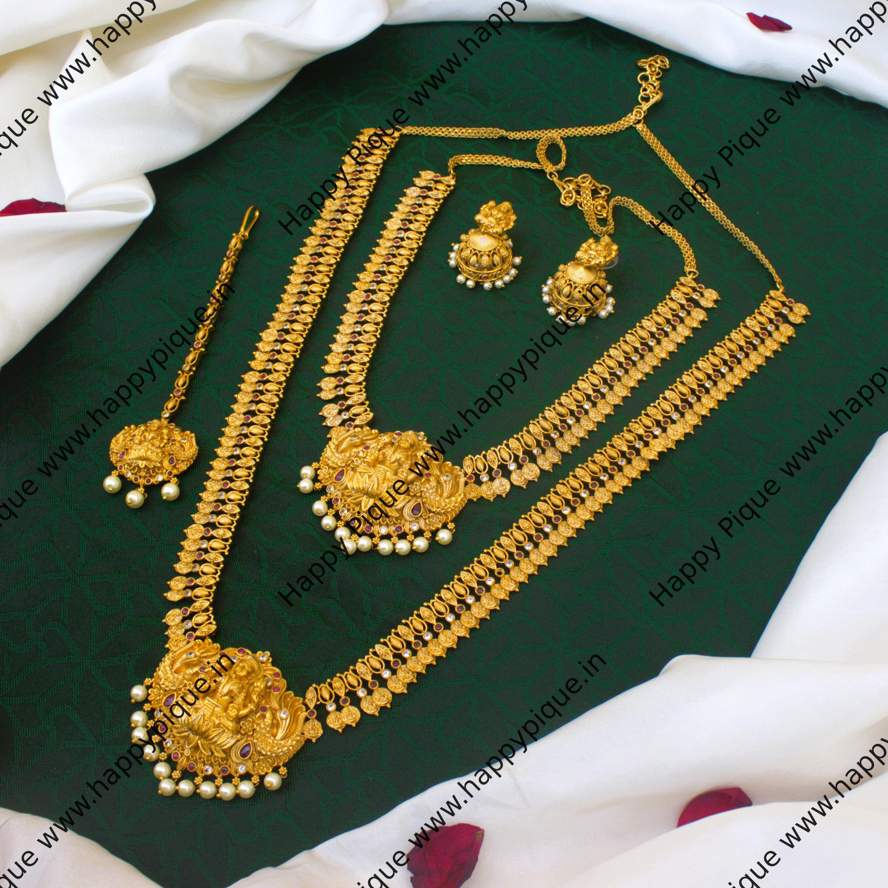 Real Gold Look AD Kemp Mahalakshmi Coin Bridal Combo Set