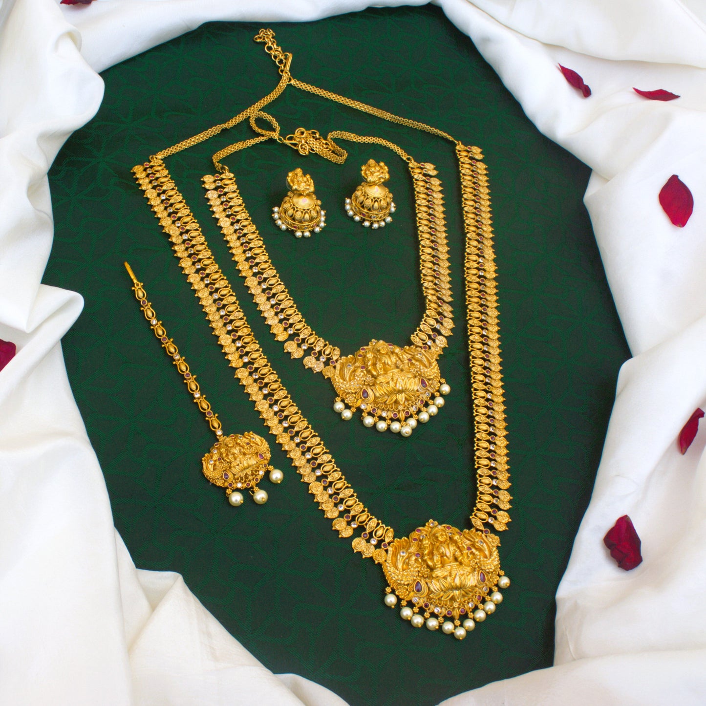 Real Gold Look AD Kemp Mahalakshmi Coin Bridal Combo Set