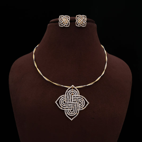 Diamond Look Premium Small Padi Kolam Pendant Two Tone Twisted Hasli Set