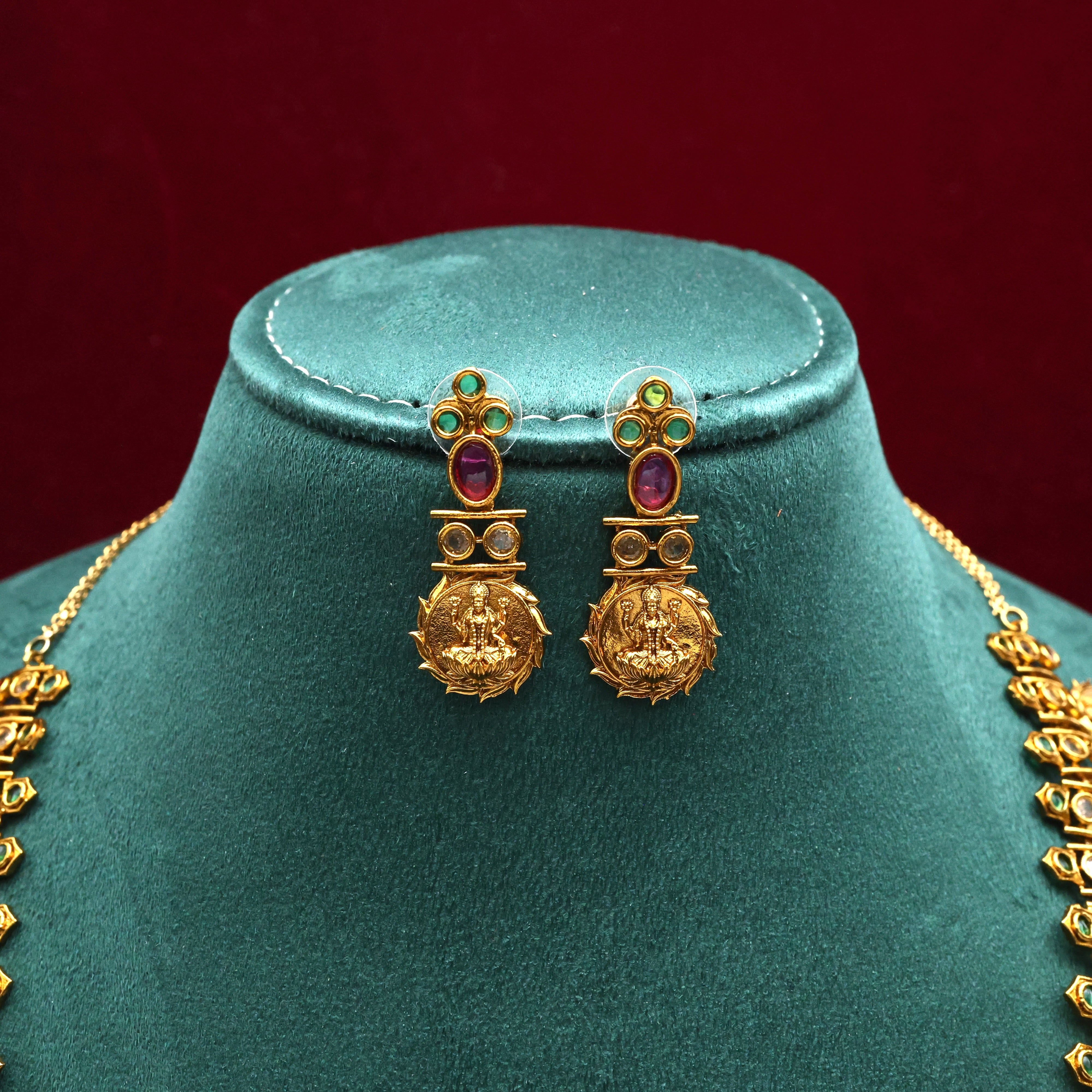 Premium AD Kemp Leaf Lakshmi Coin Bridal Haaram Set