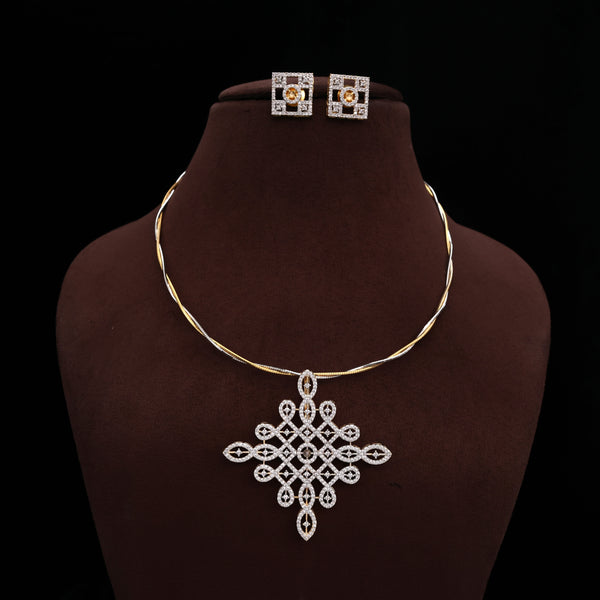 Diamond Look Premium Sikku Kolam Pendant Two Tone Twisted Hasli Set