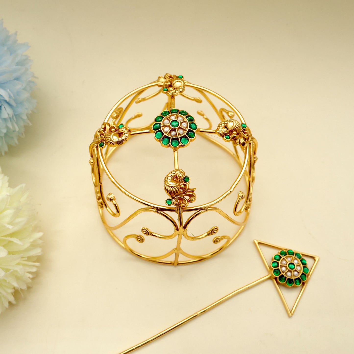 Jadau Kundan Hair Bun Holder With Juda Stick - Hair Bun Accessory - HB004