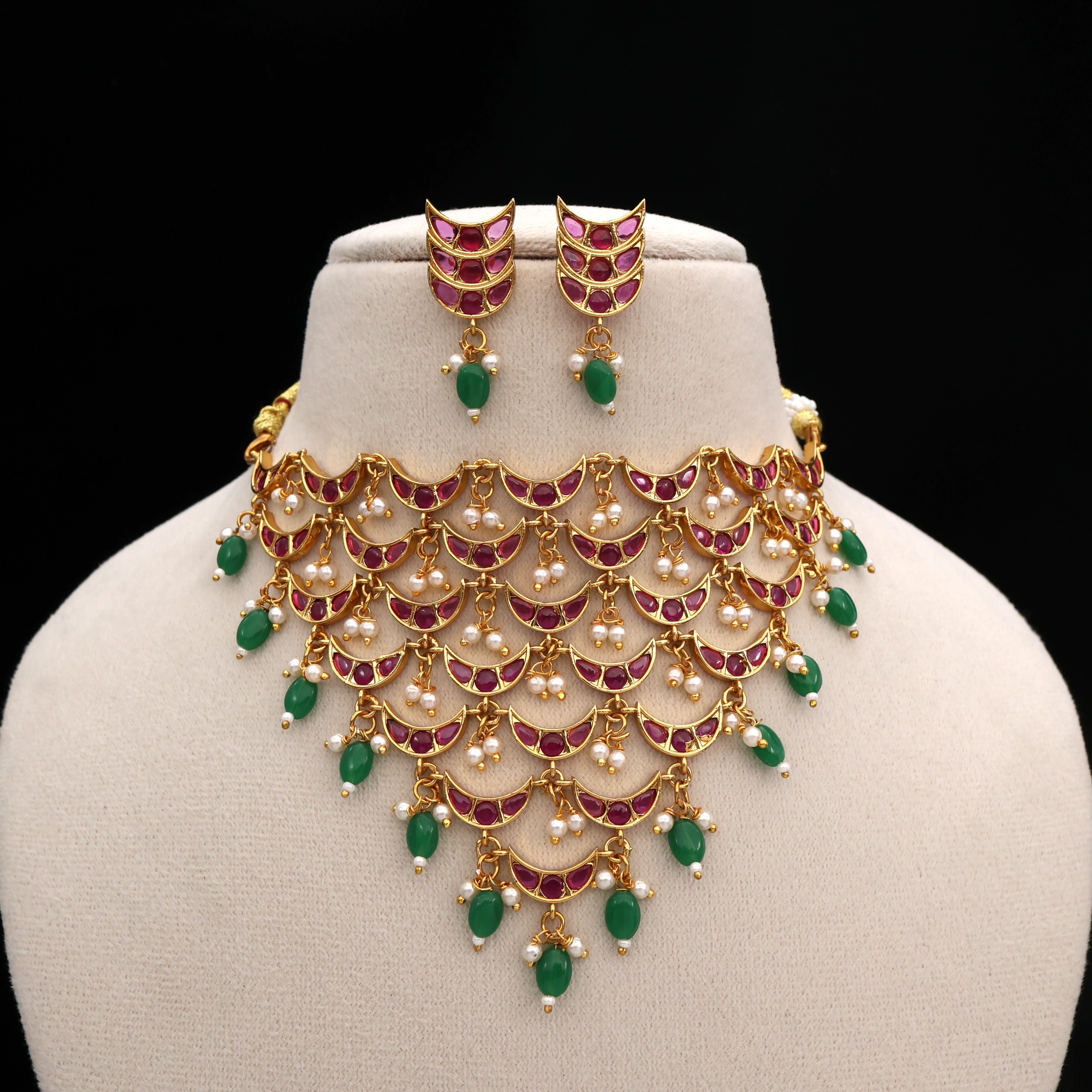 Premium Kemp Chaand Drops Bridal Choker Necklace Set