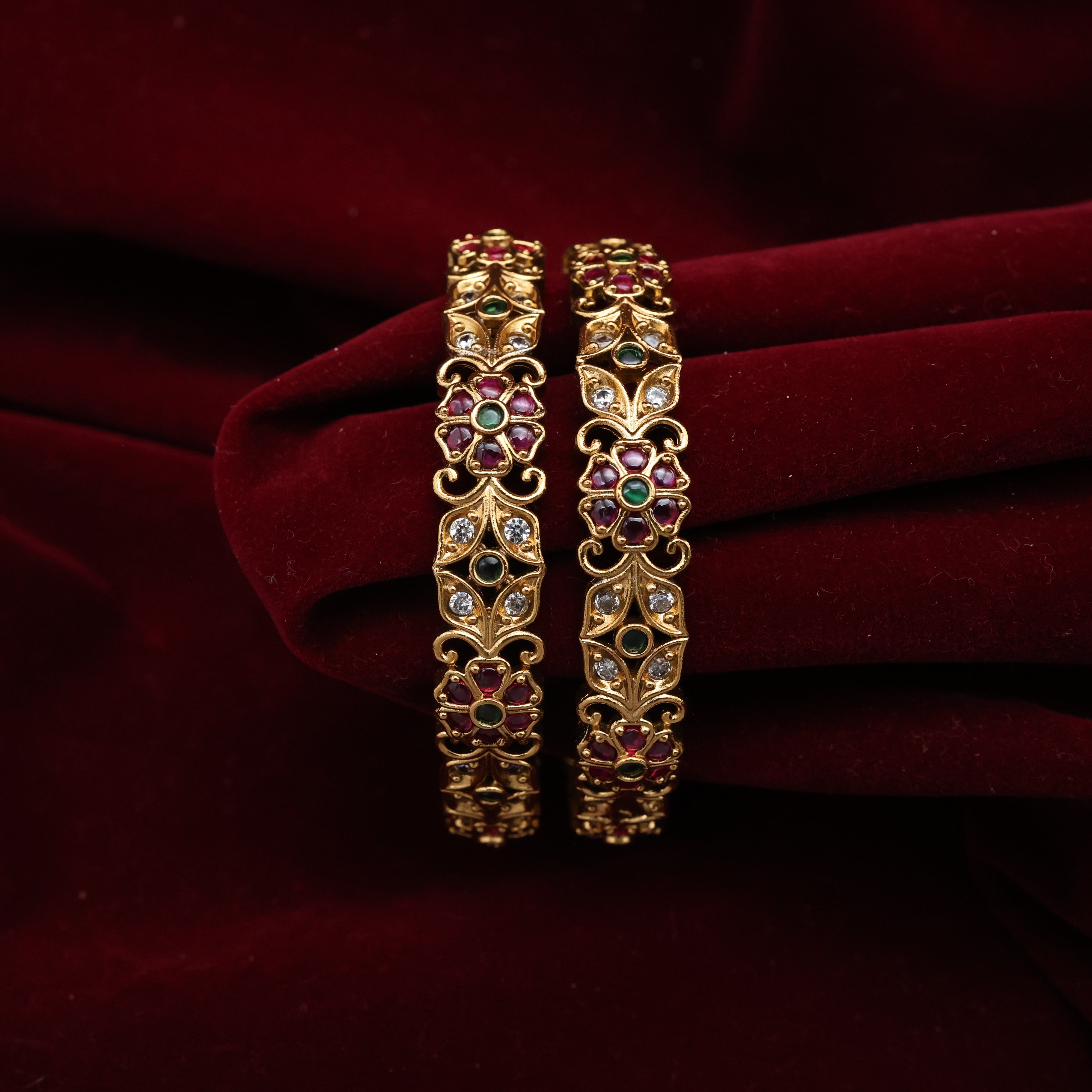 Antique AD Kemp Flower with Leaf Bangles