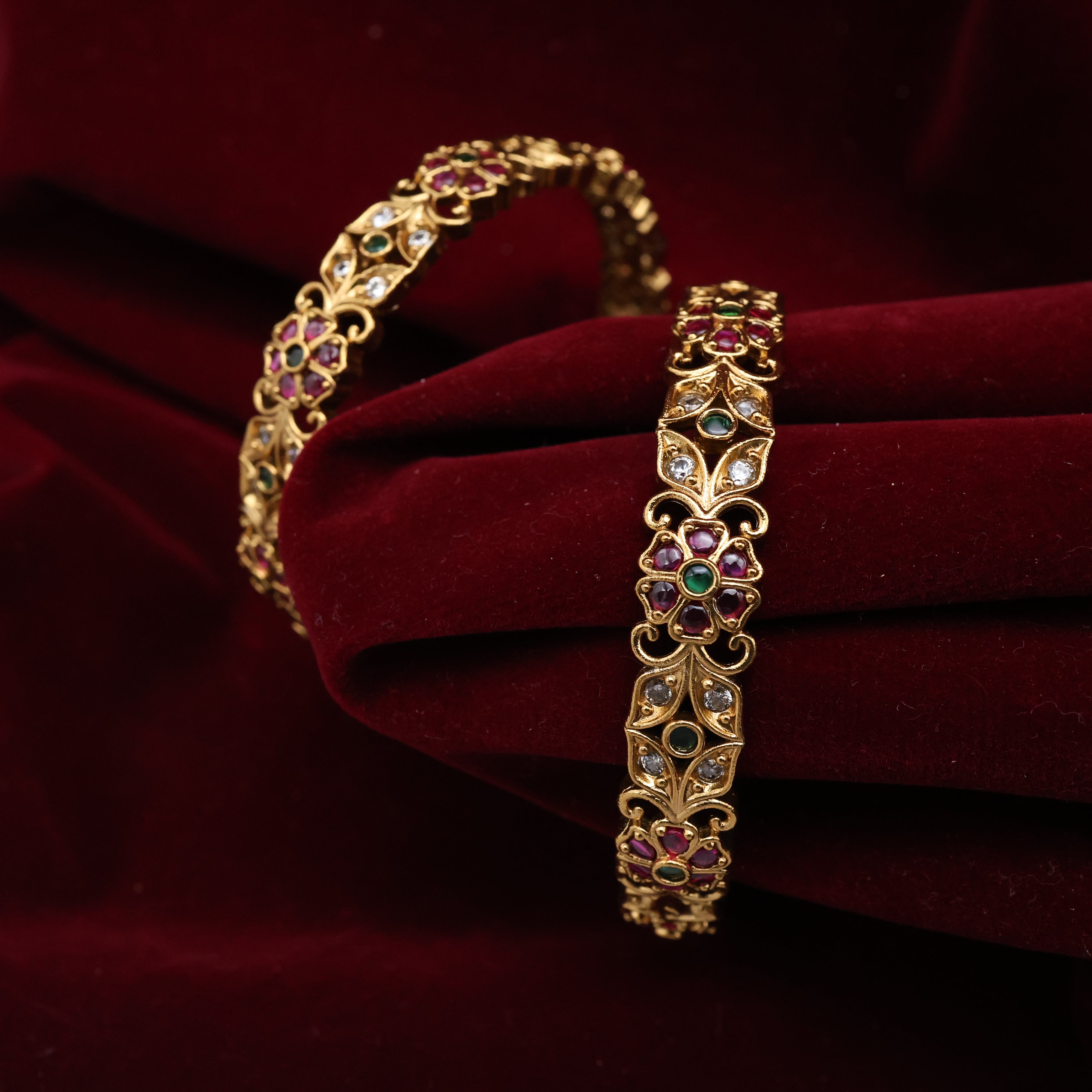 Antique AD Kemp Flower with Leaf Bangles