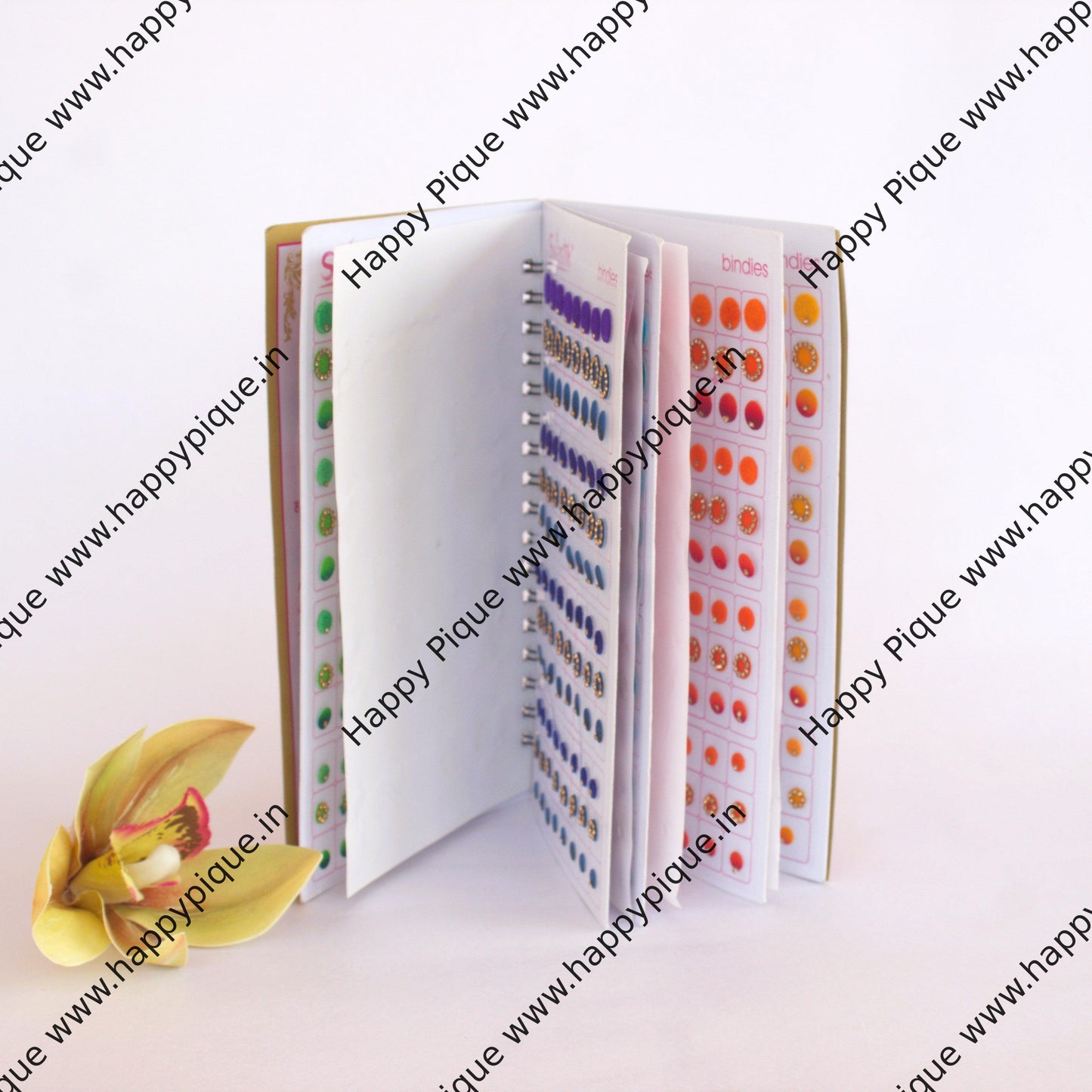 Round Multicolour Single Stone Border & Full Stone Border Mix Velvet Bridal Bindis Sticker Kumkum Spiral Book - Regular Sizes - Swastik