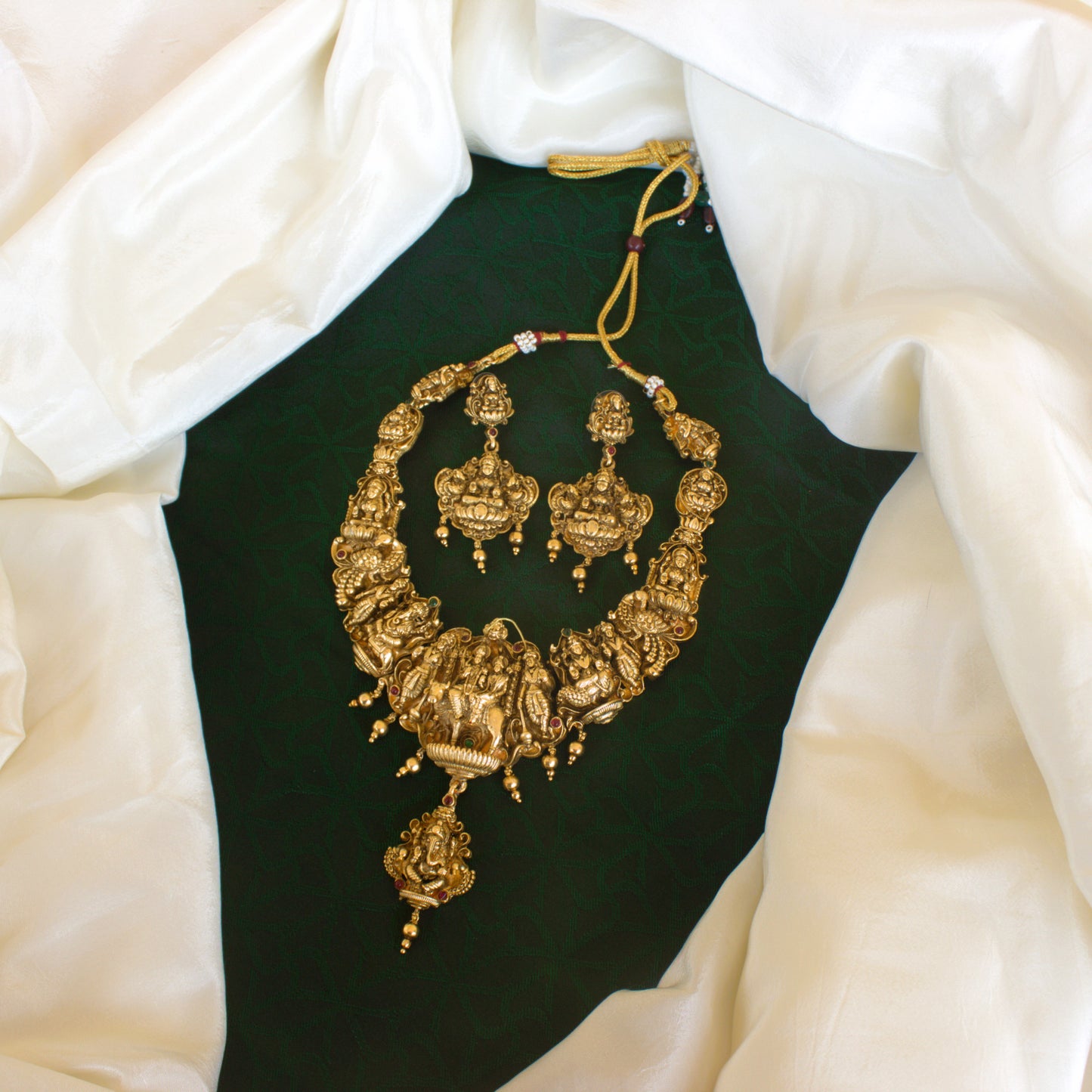 Budget Friendly Nagas Antique Gold Shivan Parvati Temple Necklace Set