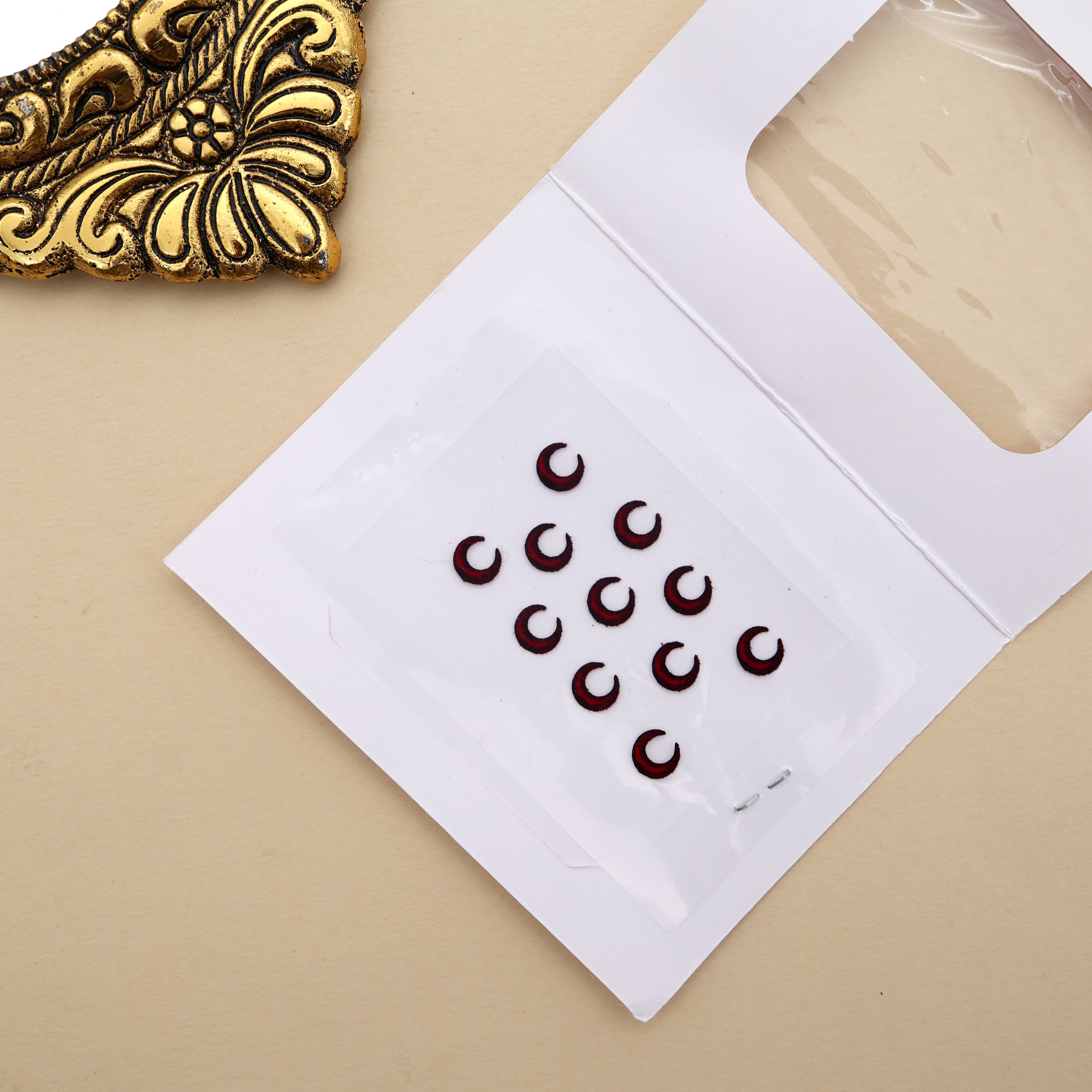 Maroon Curvy Moon Sticker Bindis - Medium
