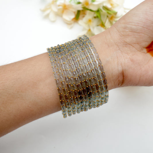 Raindrop Crystal Cut Glass Bangles - Ash Grey