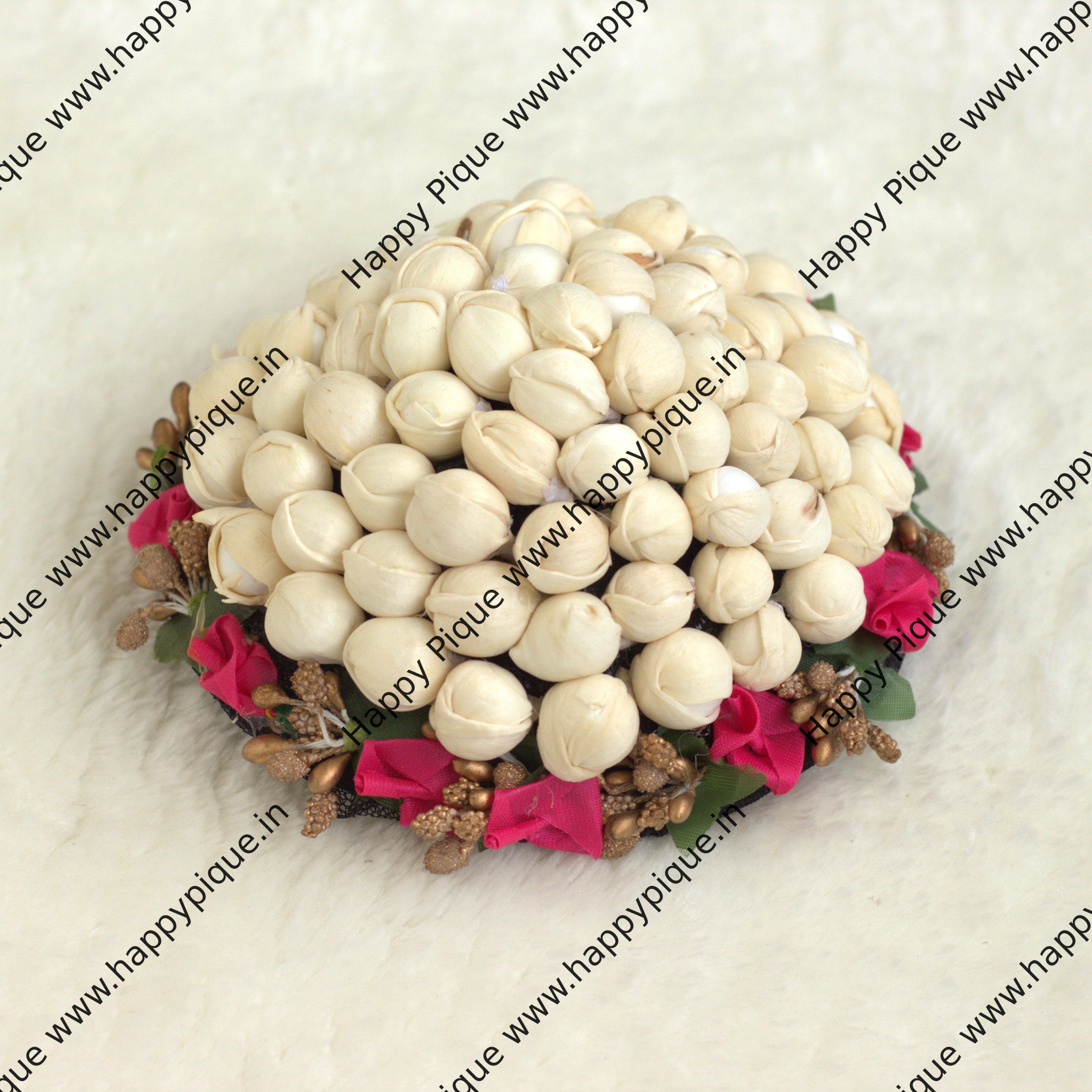 Real Look Alike Mograwith Baby's Breath & Rose Artificial Flower Bridal Juda Bun