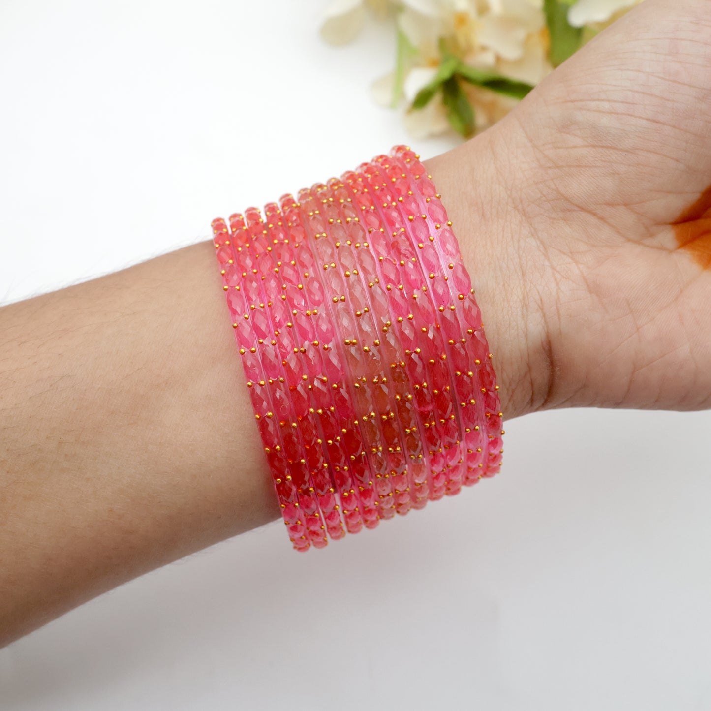 Raindrop Crystal Cut Glass Bangles - Candy Pink