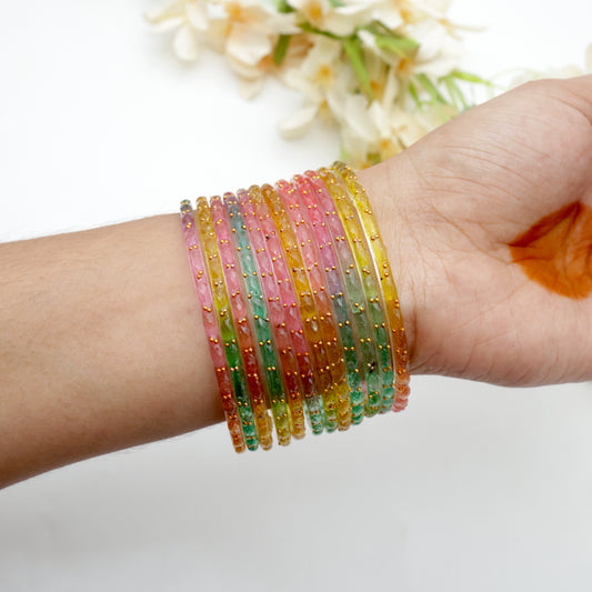 Raindrop Crystal Cut Glass Bangles - Pastel Rainbow