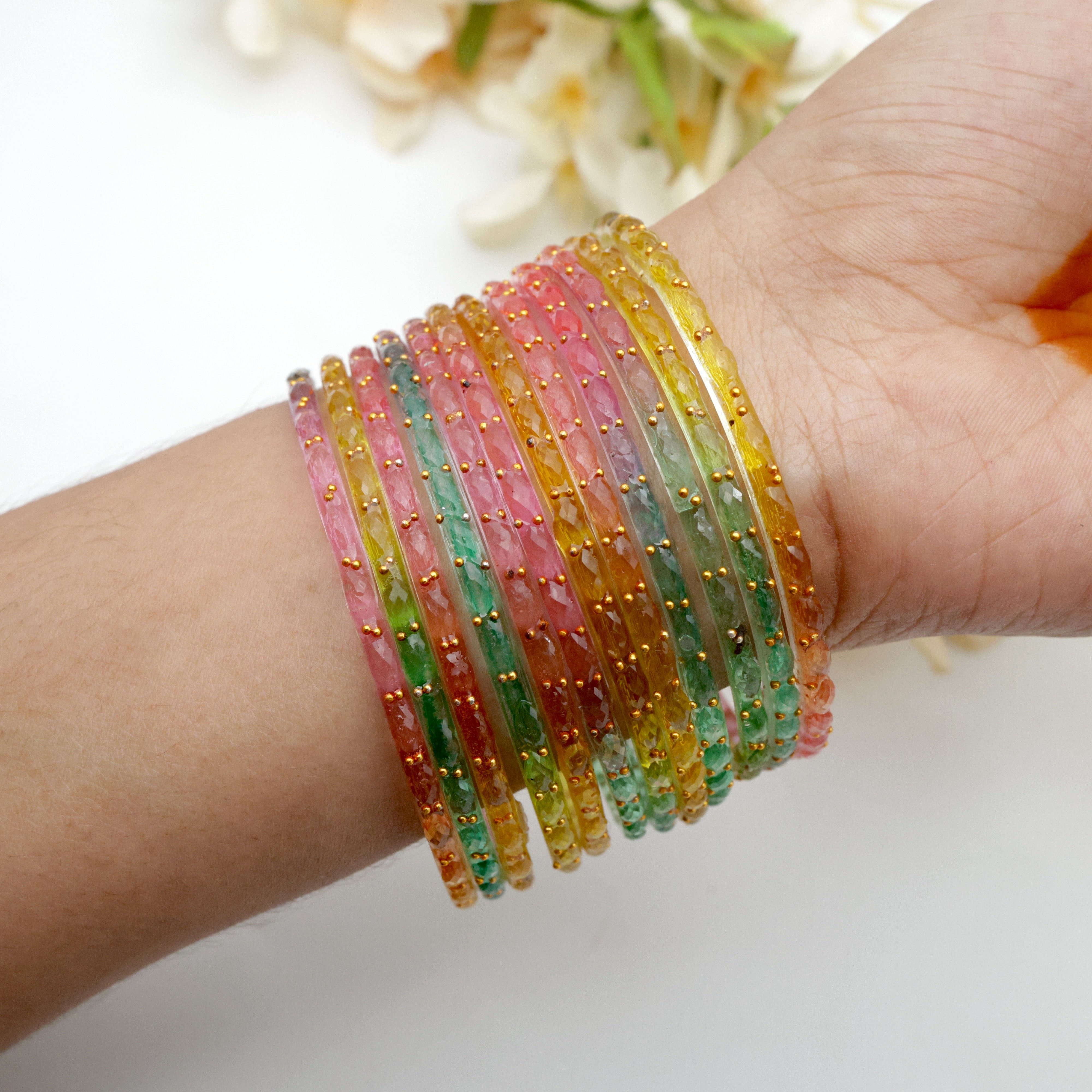 Raindrop Crystal Cut Glass Bangles - Pastel Rainbow