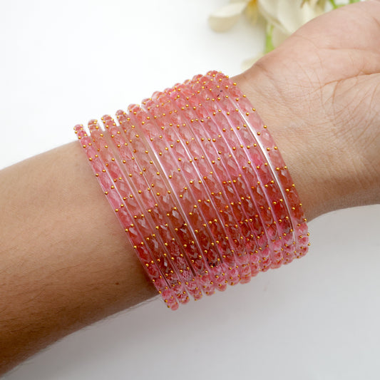 Raindrop Crystal Cut Glass Bangles - Light Pink