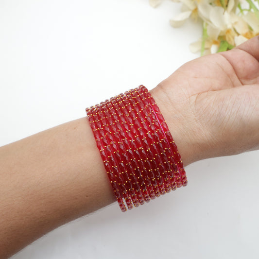 Raindrop Crystal Cut Glass Bangles - Strawberry¯¸