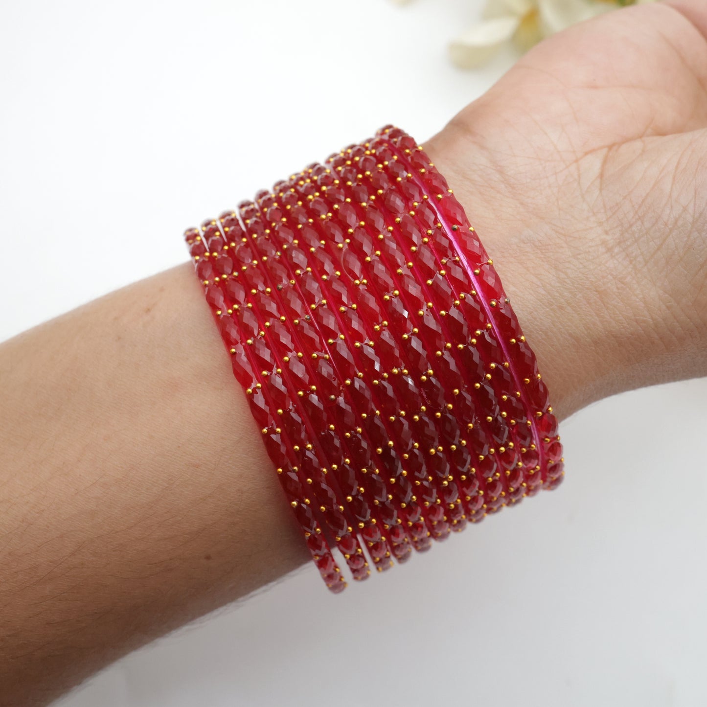 Raindrop Crystal Cut Glass Bangles - Strawberry¯¸