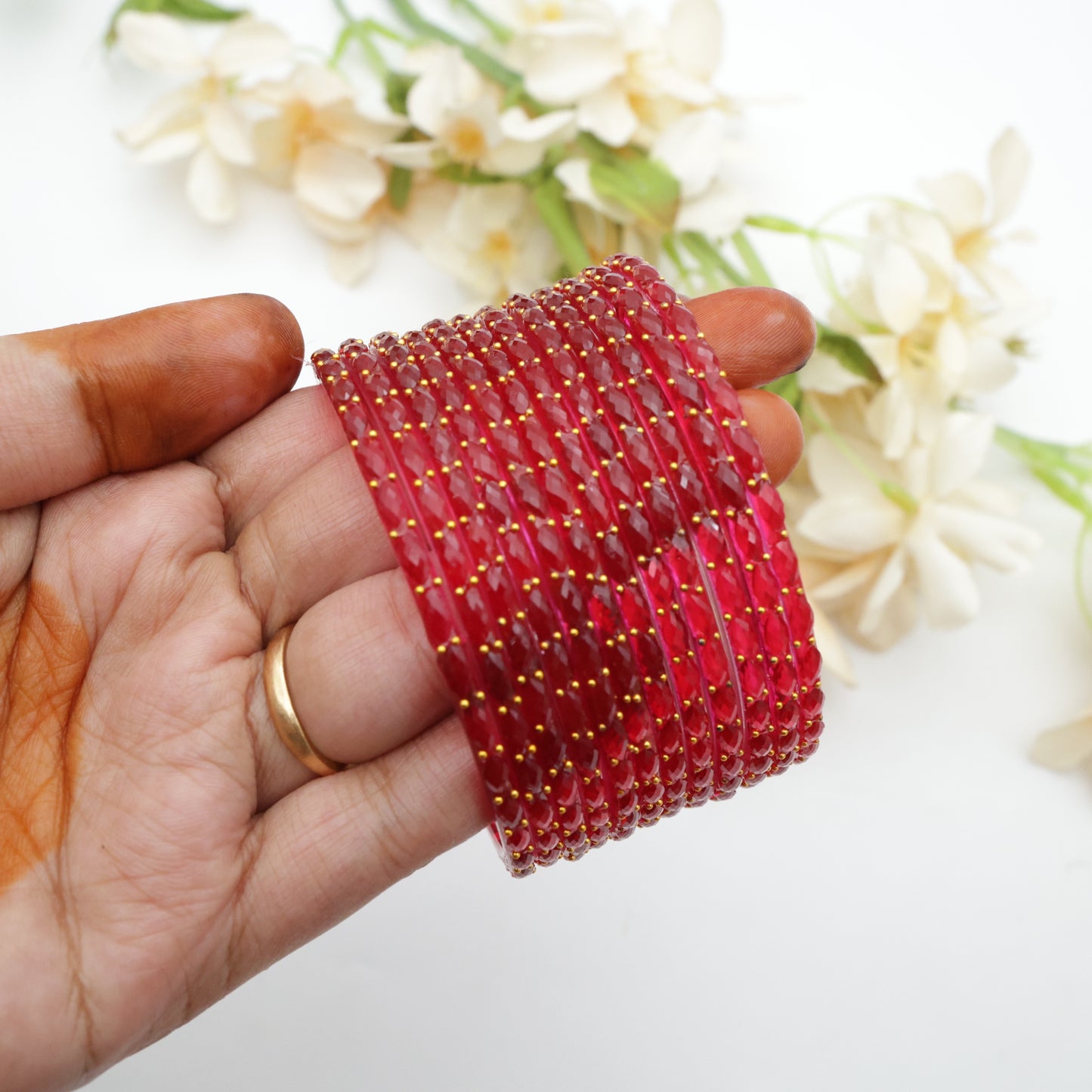 Raindrop Crystal Cut Glass Bangles - Strawberry¯¸