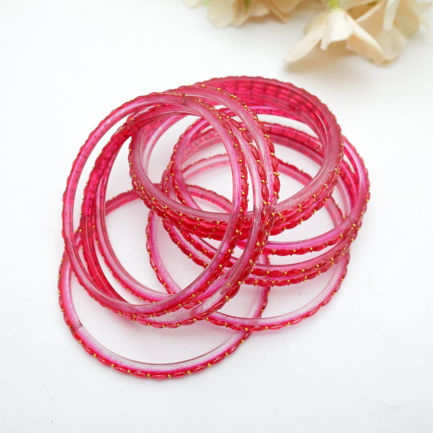 Raindrop Crystal Cut Glass Bangles - Strawberry¯¸